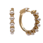 JAY FEDER 14K YELLOW GOLD PEARL DIAMOND HOOP EARRINGS