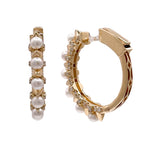 JAY FEDER 14K YELLOW GOLD PEARL DIAMOND HOOP EARRINGS