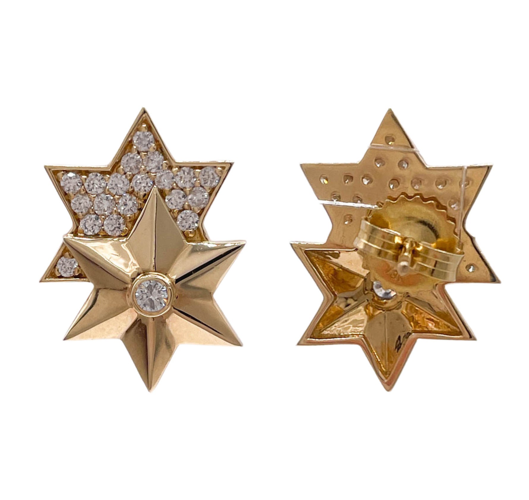 JAY FEDER 14K YELLOW GOLD DIAMOND DOUBLE STAR EARRINGS