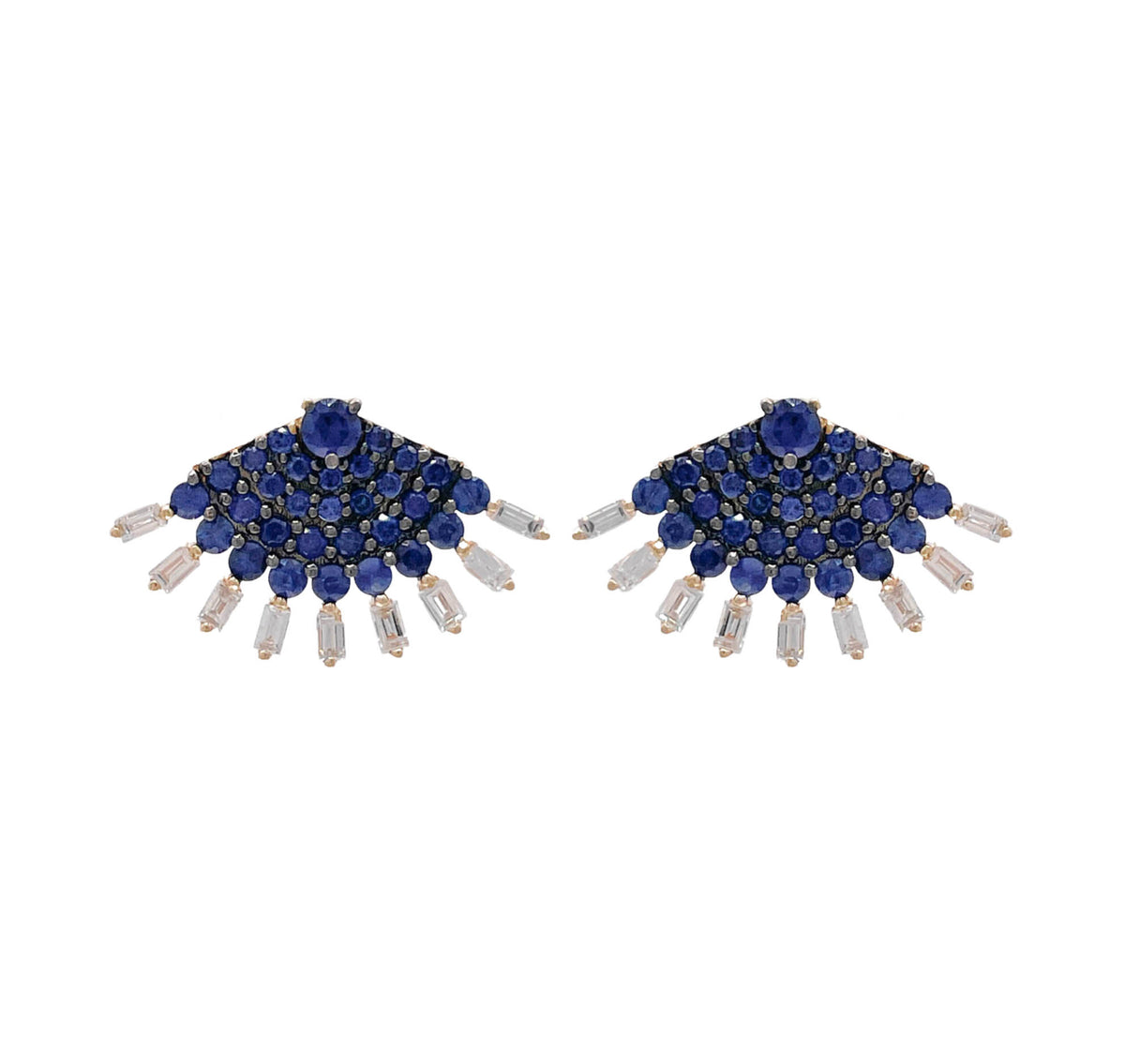 JAY FEDER 14K YELLOW GOLD SAPPHIRE AND DIAMOND FAN EARRINGS