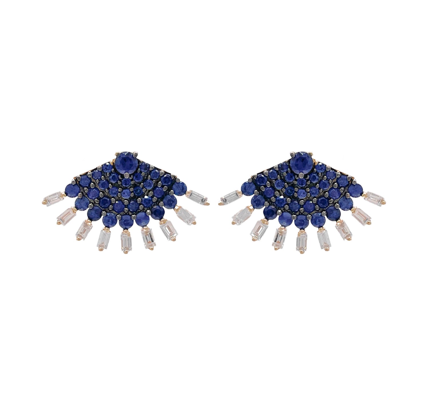 JAY FEDER 14K YELLOW GOLD SAPPHIRE AND DIAMOND FAN EARRINGS