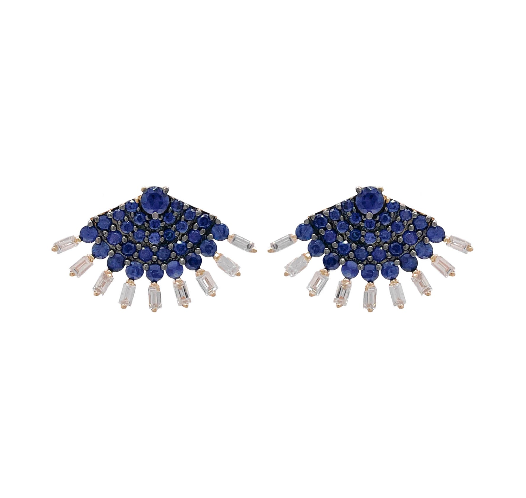 JAY FEDER 14K YELLOW GOLD SAPPHIRE AND DIAMOND FAN EARRINGS