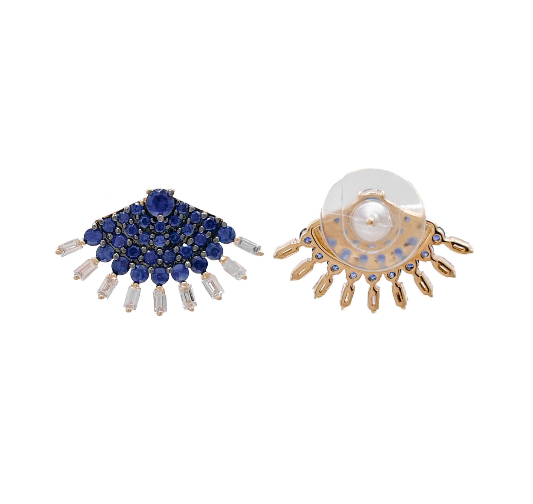 JAY FEDER 14K YELLOW GOLD SAPPHIRE AND DIAMOND FAN EARRINGS