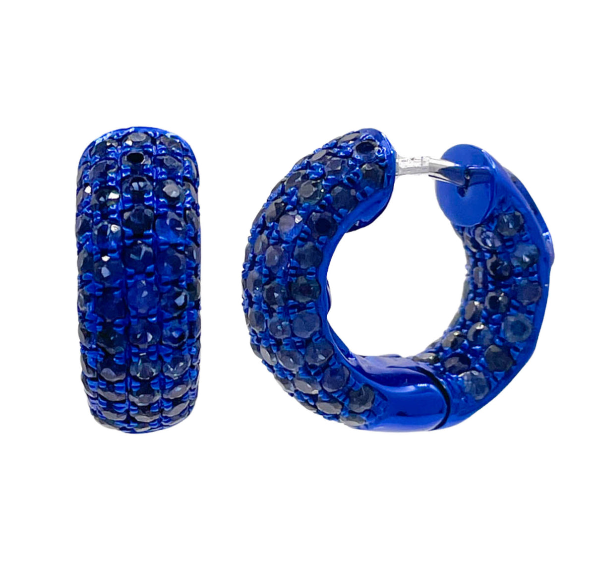 JAY FEDER 14K WHITE GOLD SAPPHIRE BLUE RHODIUM HUGGIE EARRINGS