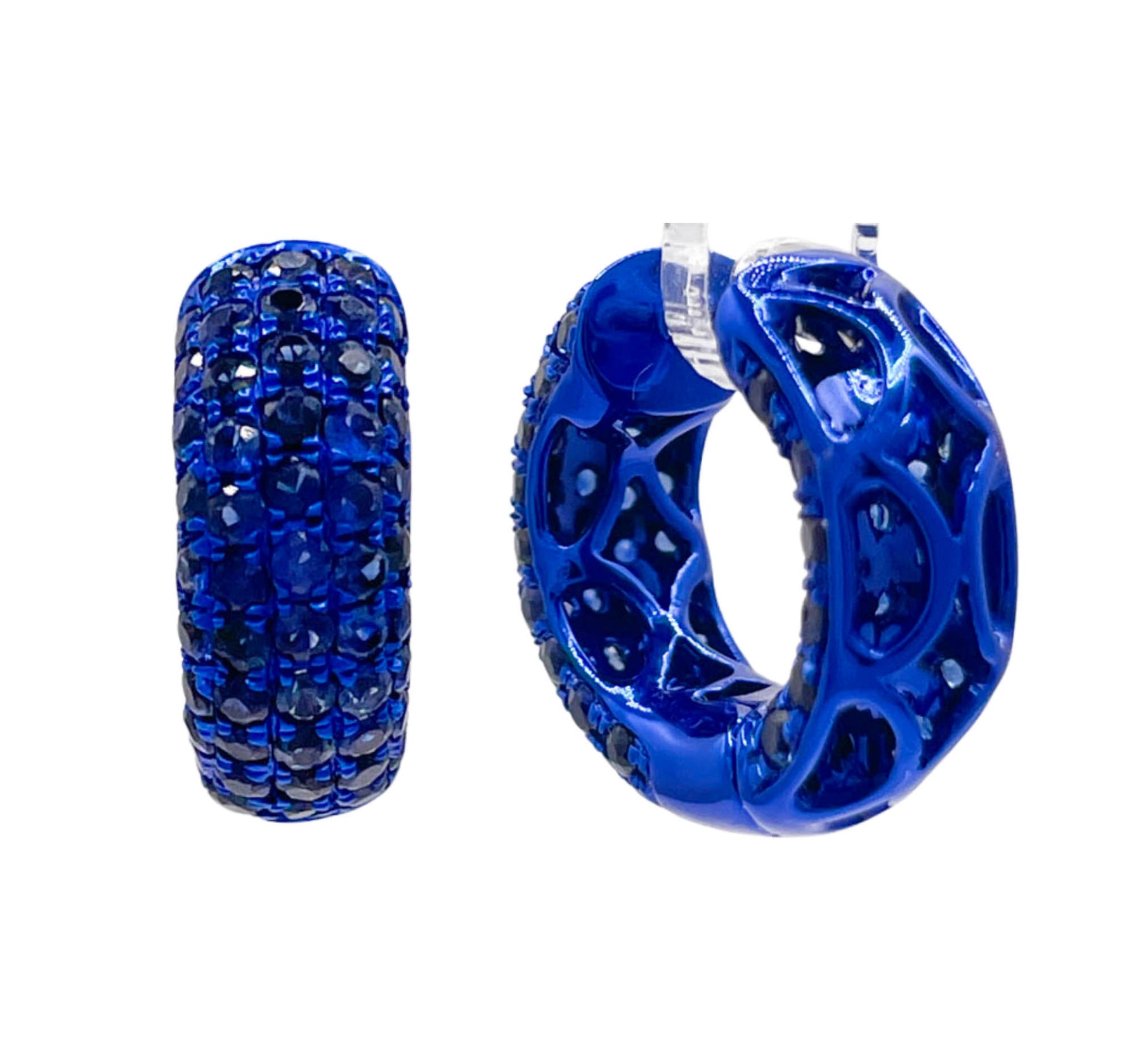 JAY FEDER 14K WHITE GOLD SAPPHIRE BLUE RHODIUM HUGGIE EARRINGS