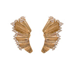 JAY FEDER 14K YELLOW GOLD DIAMOND FAN EARRINGS