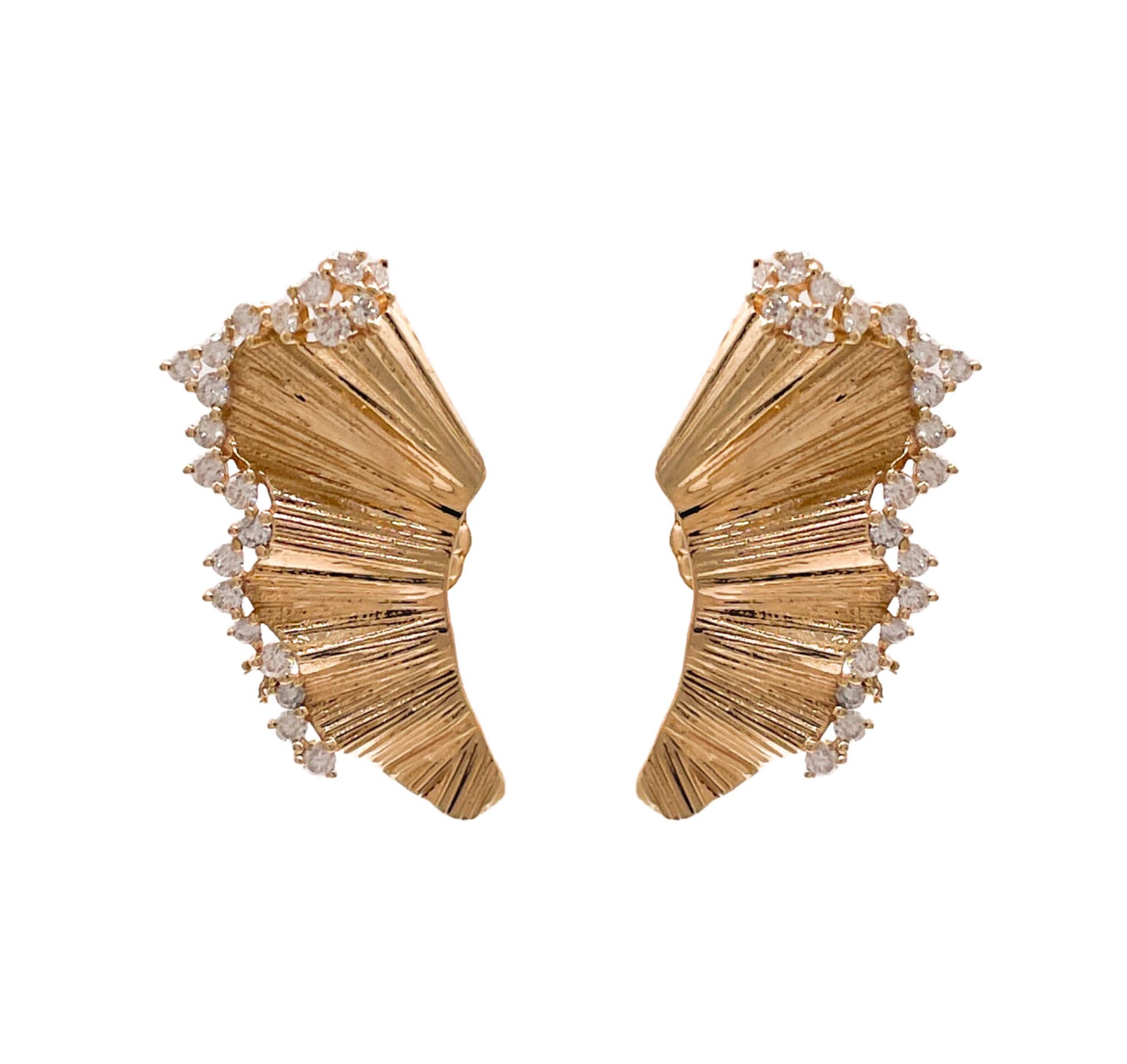 JAY FEDER 14K YELLOW GOLD DIAMOND FAN EARRINGS