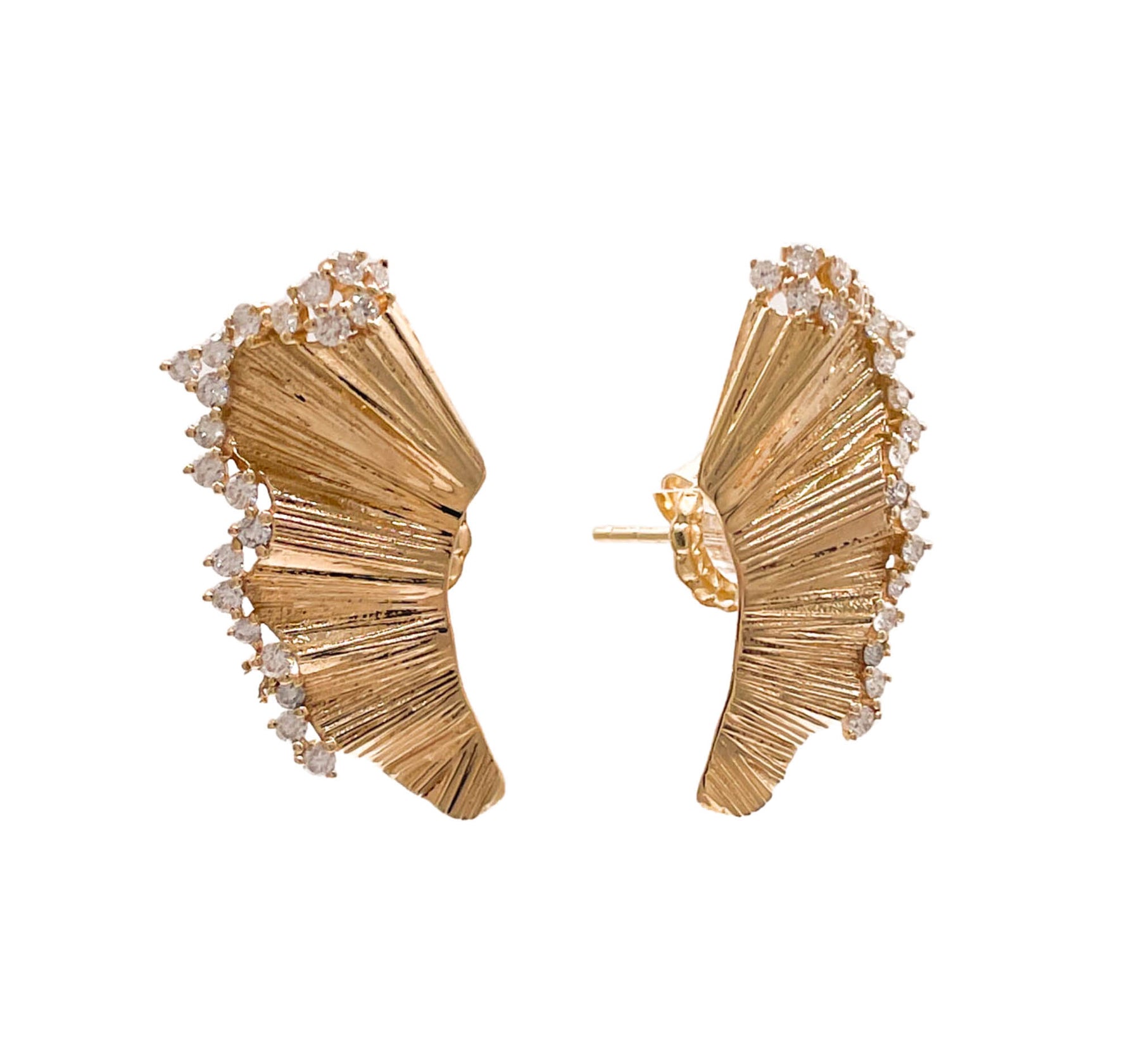 JAY FEDER 14K YELLOW GOLD DIAMOND FAN EARRINGS