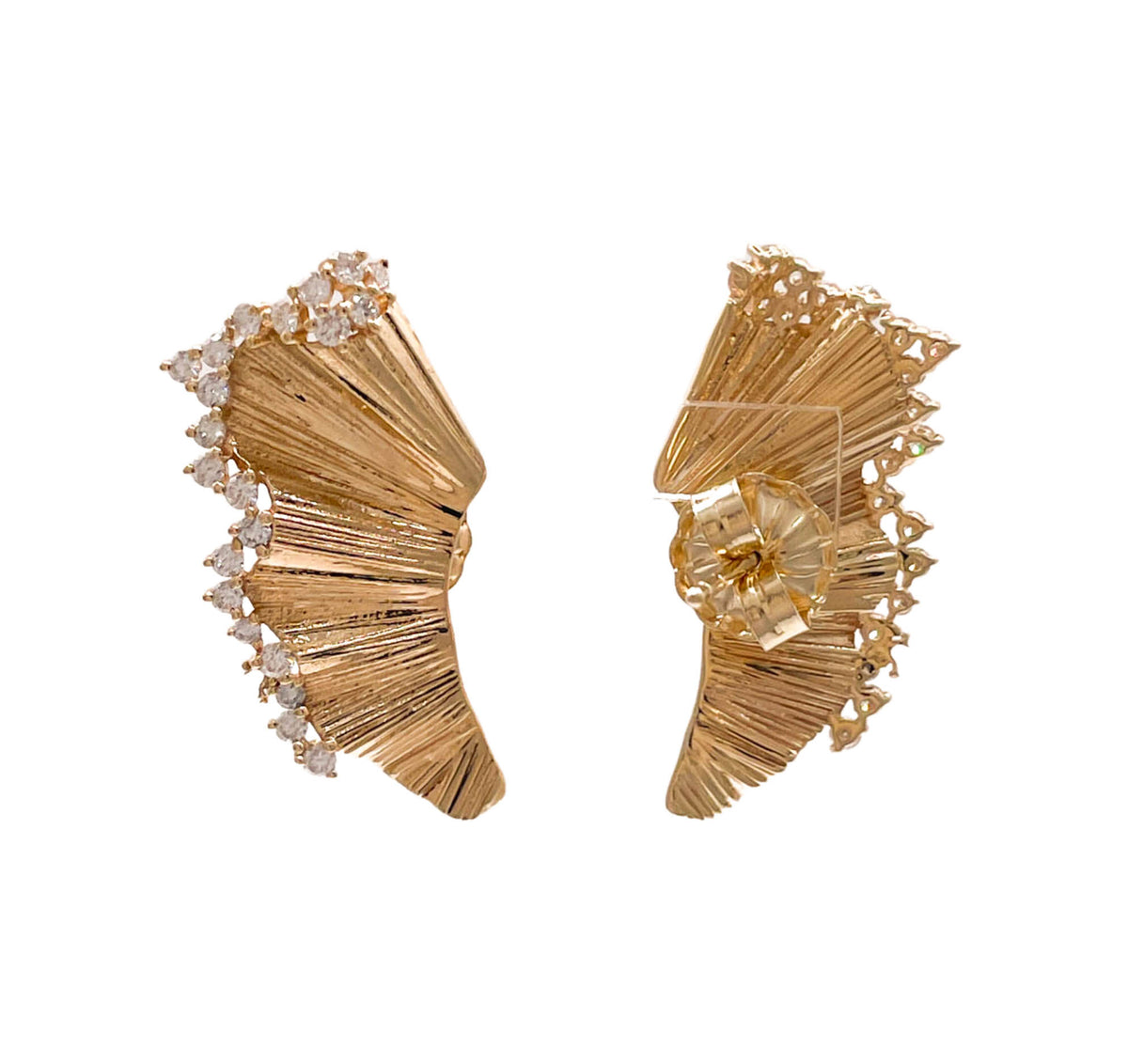 JAY FEDER 14K YELLOW GOLD DIAMOND FAN EARRINGS