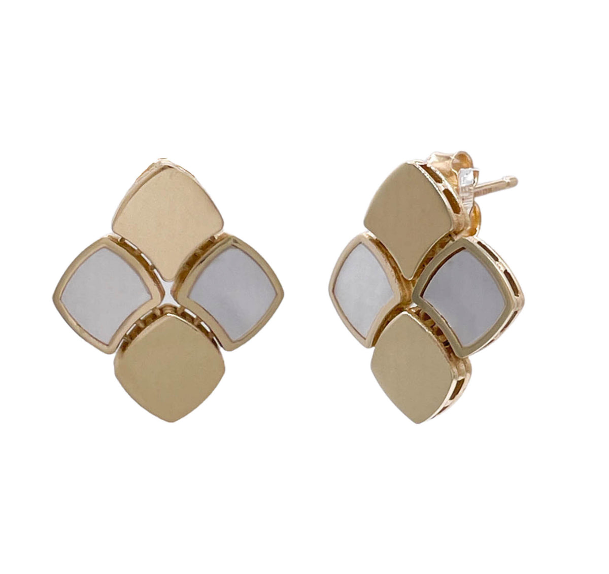 JAY FEDER 14K YELLOW GOLD MOTHER OF PEARL CHECKERED EARRINGS
