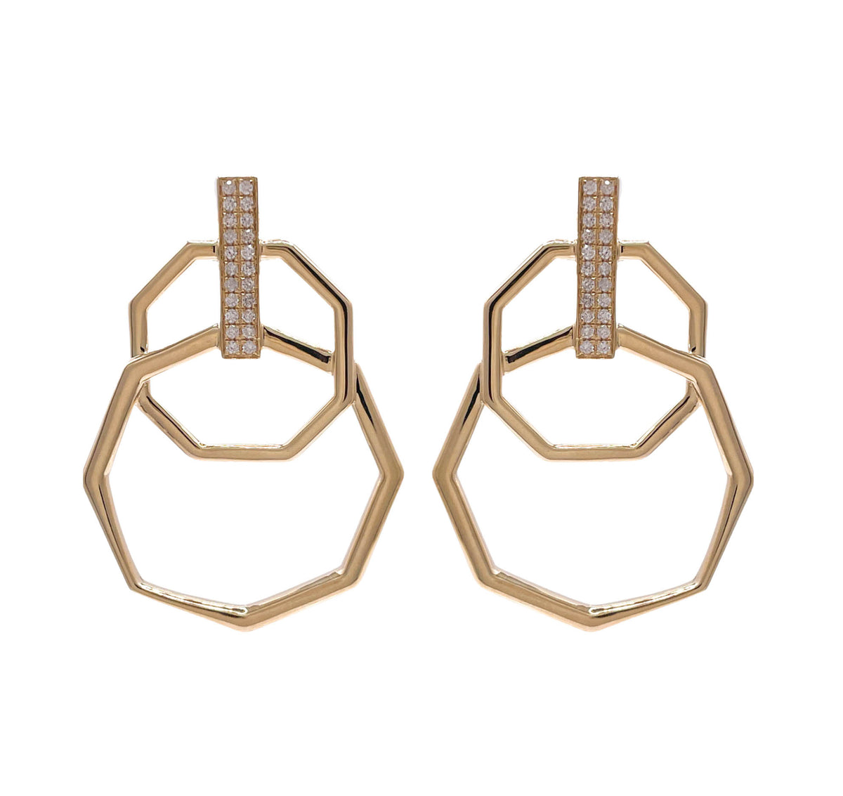 JAY FEDER 14K YELLOW GOLD DIAMOND OCTAGON DROP EARRINGS