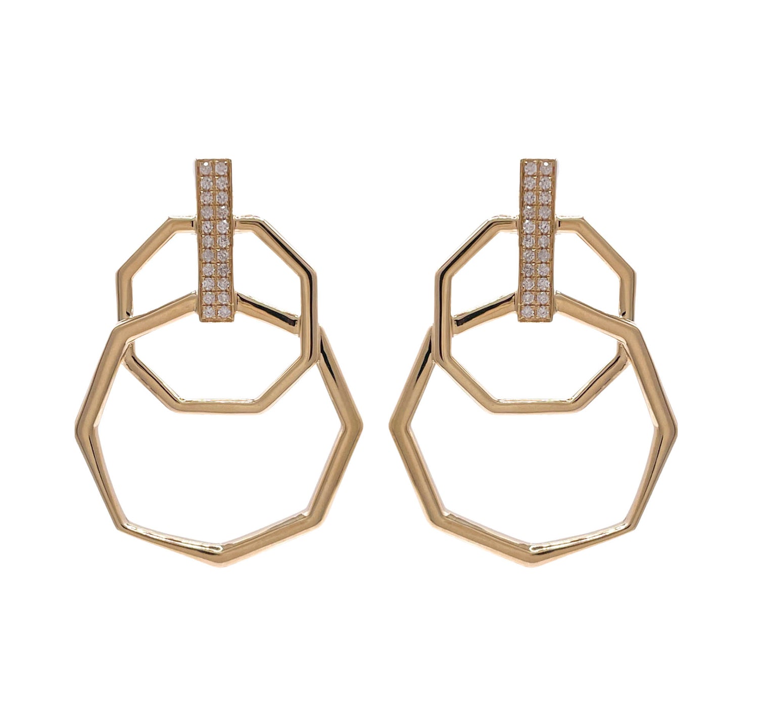 JAY FEDER 14K YELLOW GOLD DIAMOND OCTAGON DROP EARRINGS