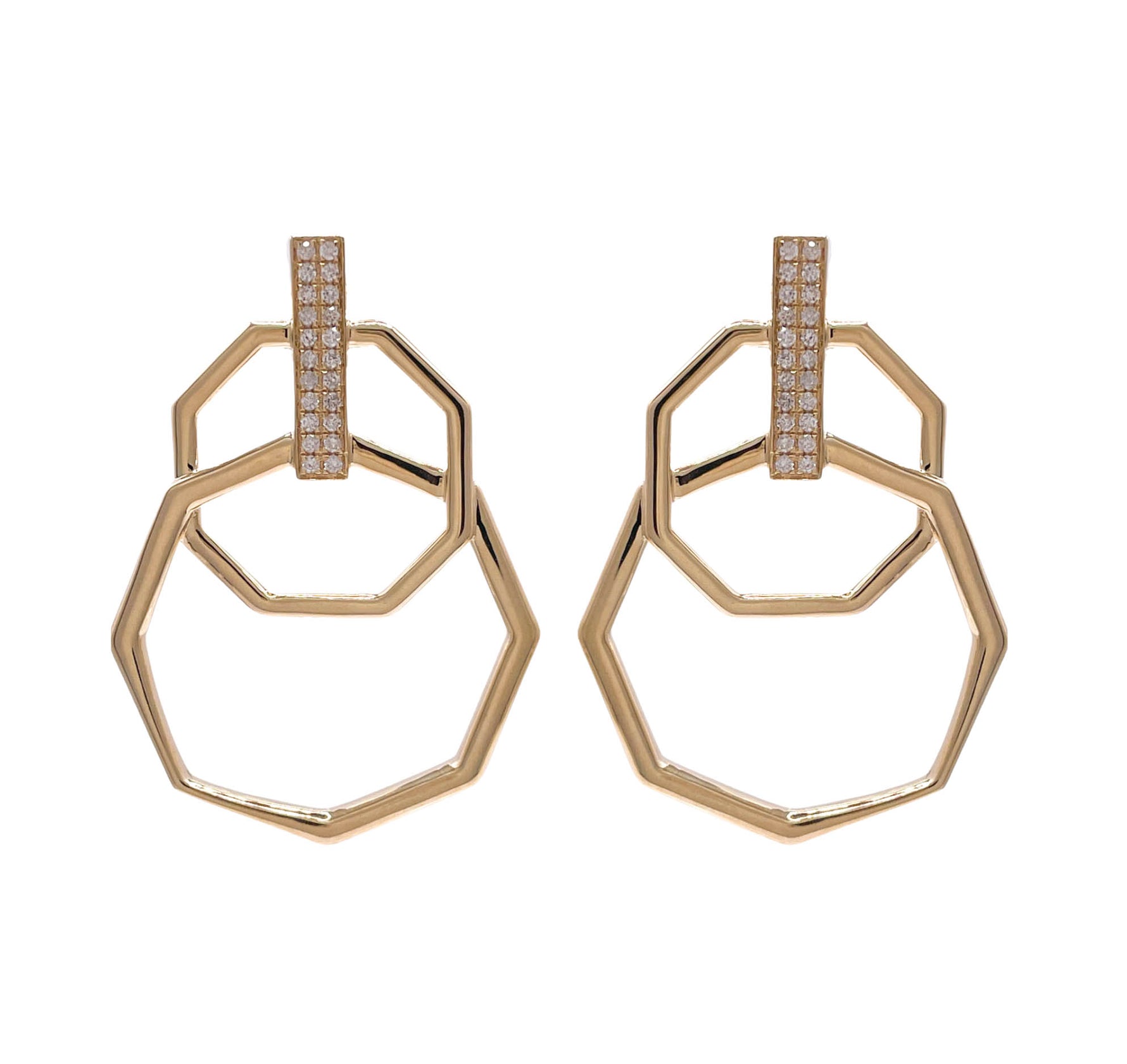 JAY FEDER 14K YELLOW GOLD DIAMOND OCTAGON DROP EARRINGS