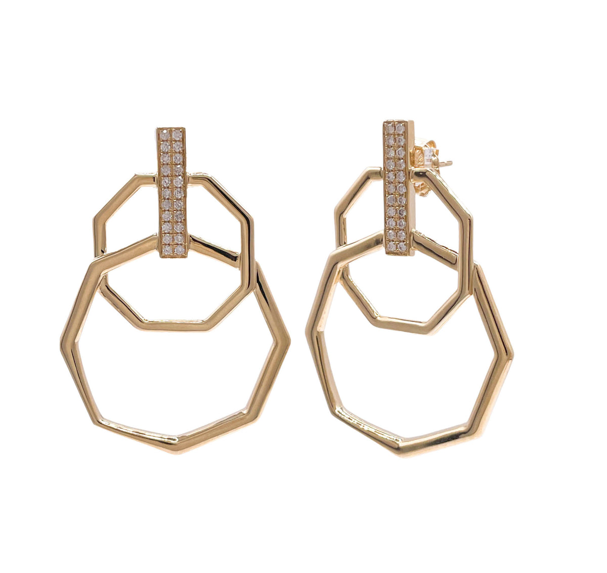 JAY FEDER 14K YELLOW GOLD DIAMOND OCTAGON DROP EARRINGS