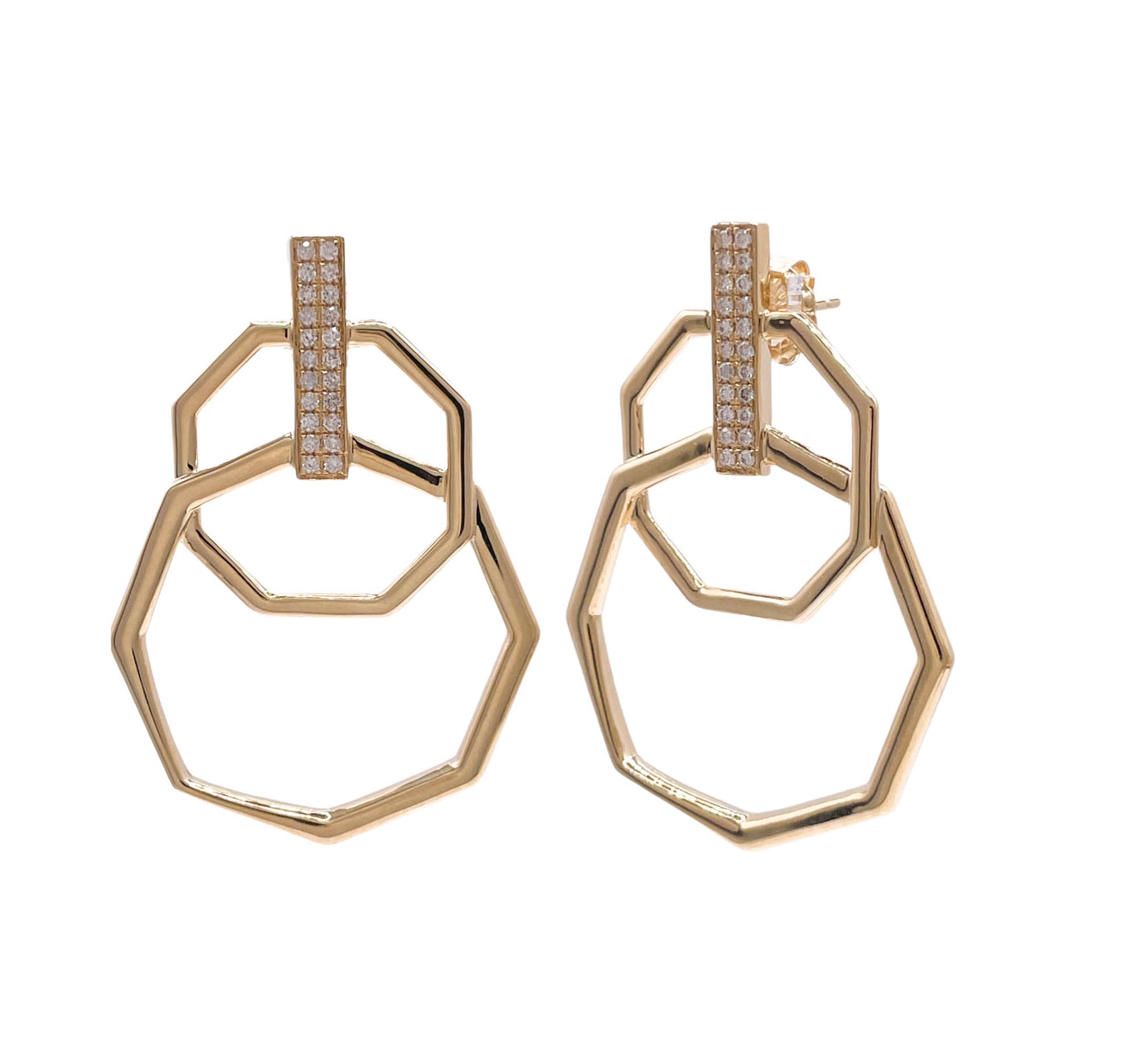 JAY FEDER 14K YELLOW GOLD DIAMOND OCTAGON DROP EARRINGS