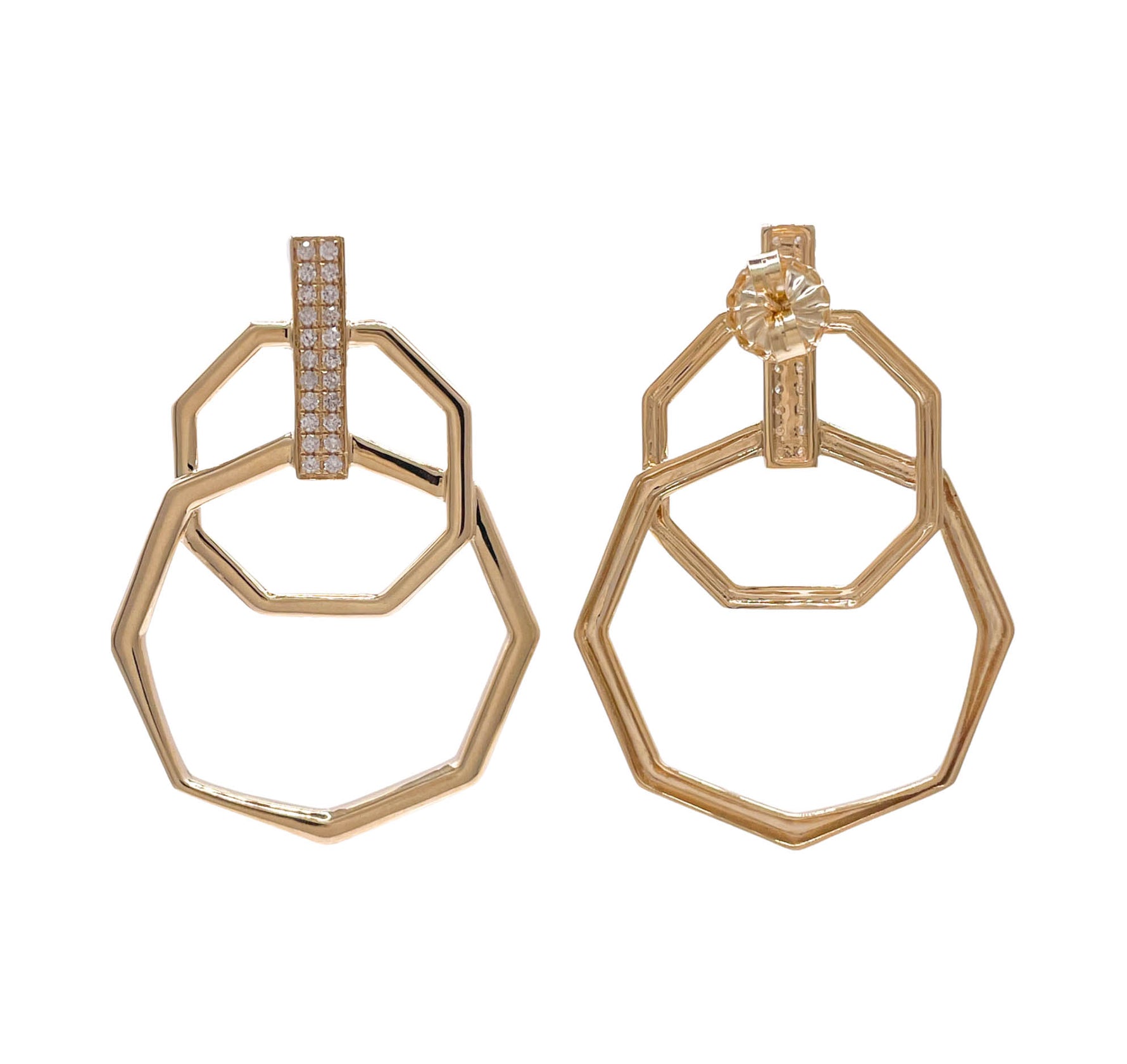 JAY FEDER 14K YELLOW GOLD DIAMOND OCTAGON DROP EARRINGS