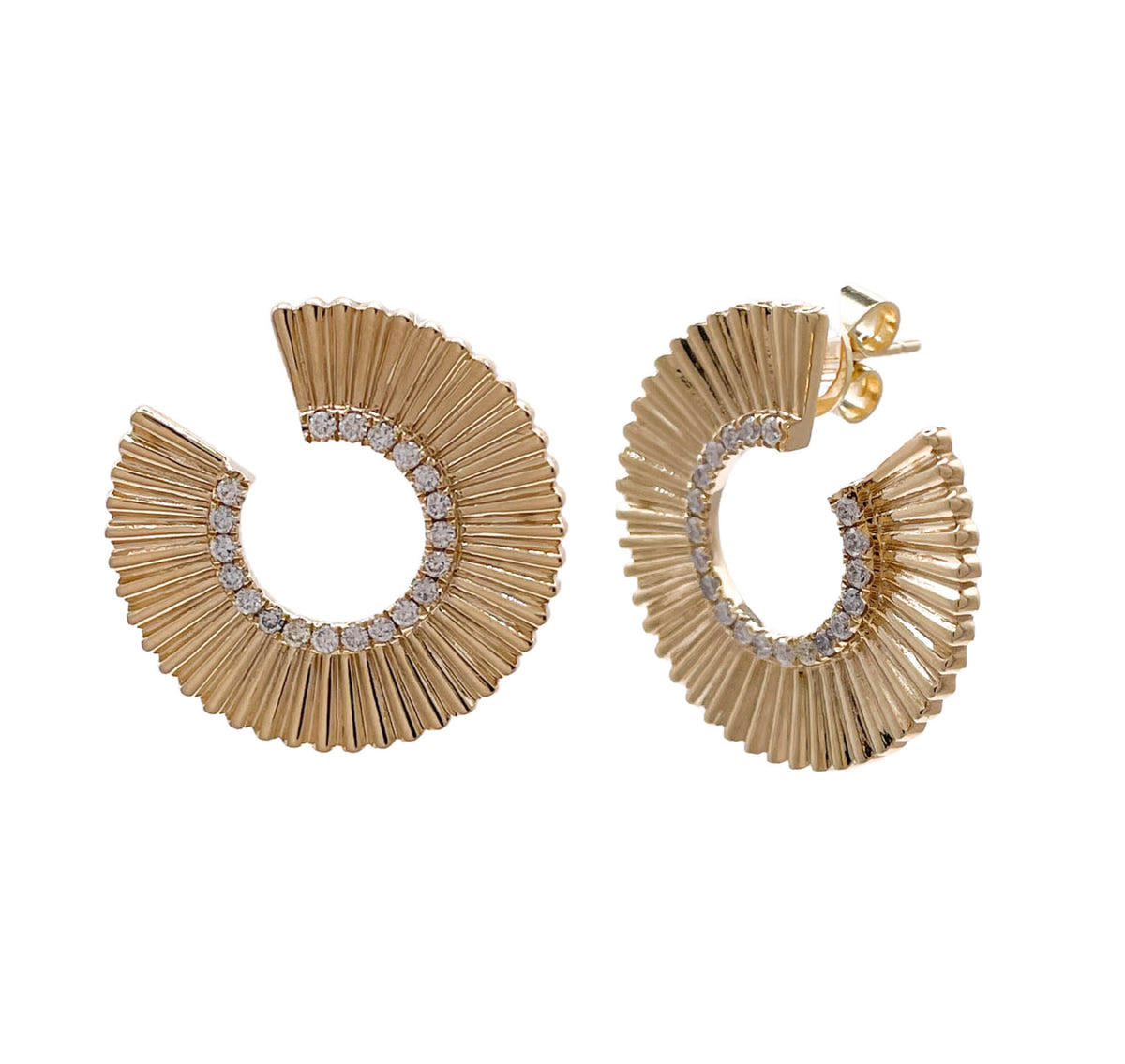 JAY FEDER 14K YELLOW GOLD DIAMOND C SHAPE EARRINGS