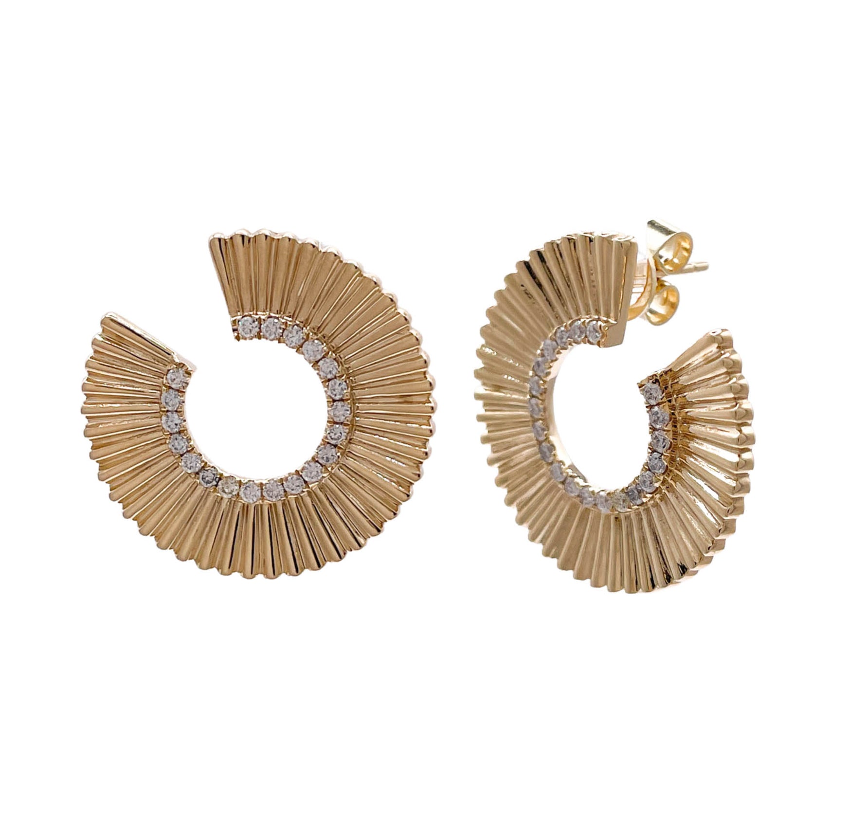 JAY FEDER 14K YELLOW GOLD DIAMOND C SHAPE EARRINGS