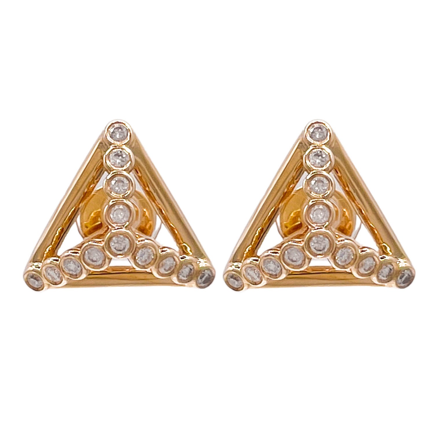 Jay Feder 14k Yellow Gold Diamond Triangle Stud Earrings
