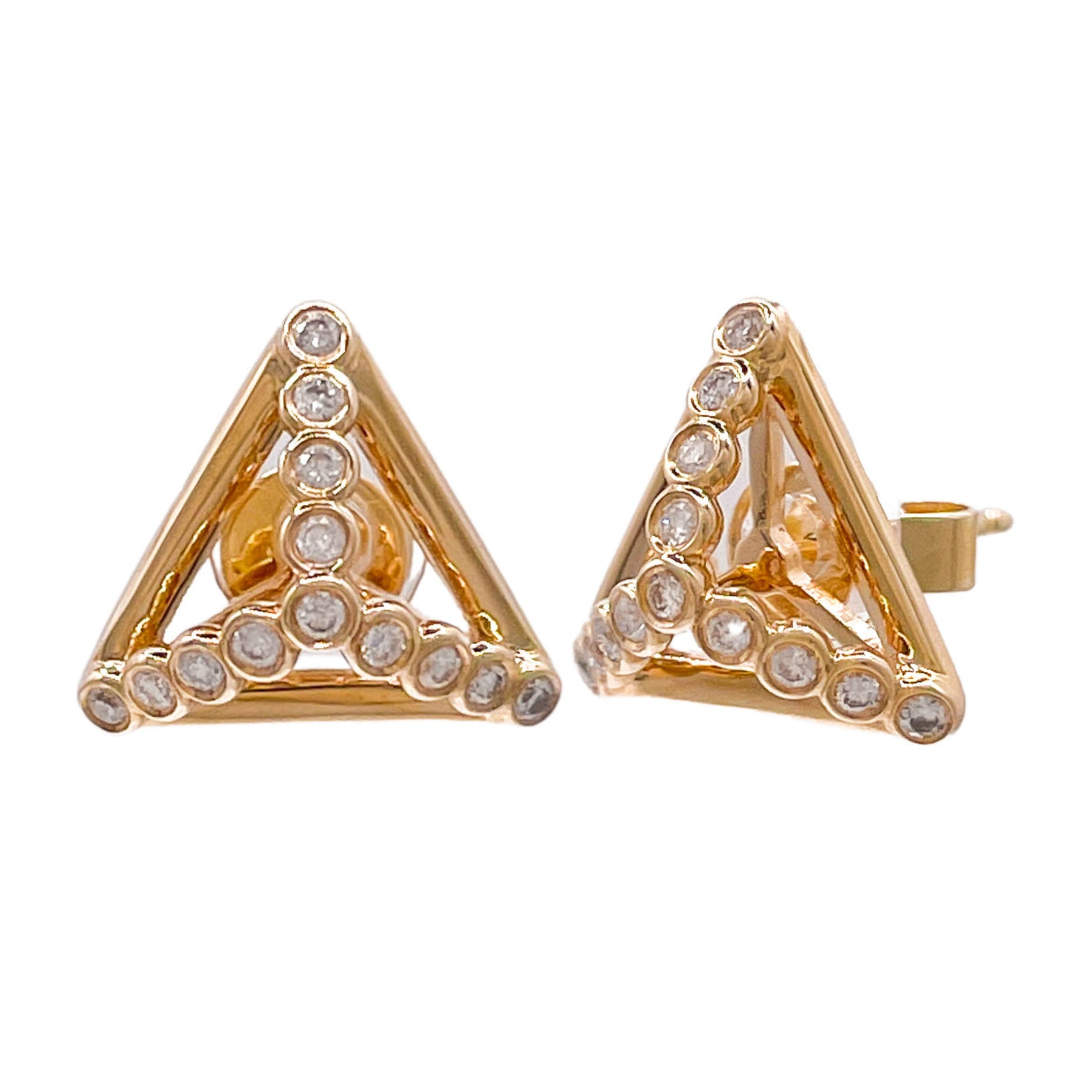 Jay Feder 14k Yellow Gold Diamond Triangle Stud Earrings