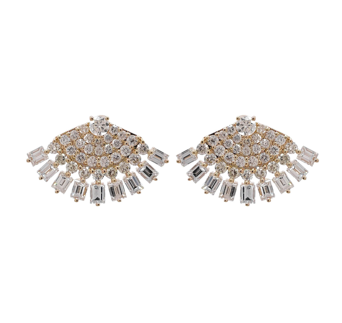 Jay Feder 14k Yellow Gold Diamond Fan Earrings 