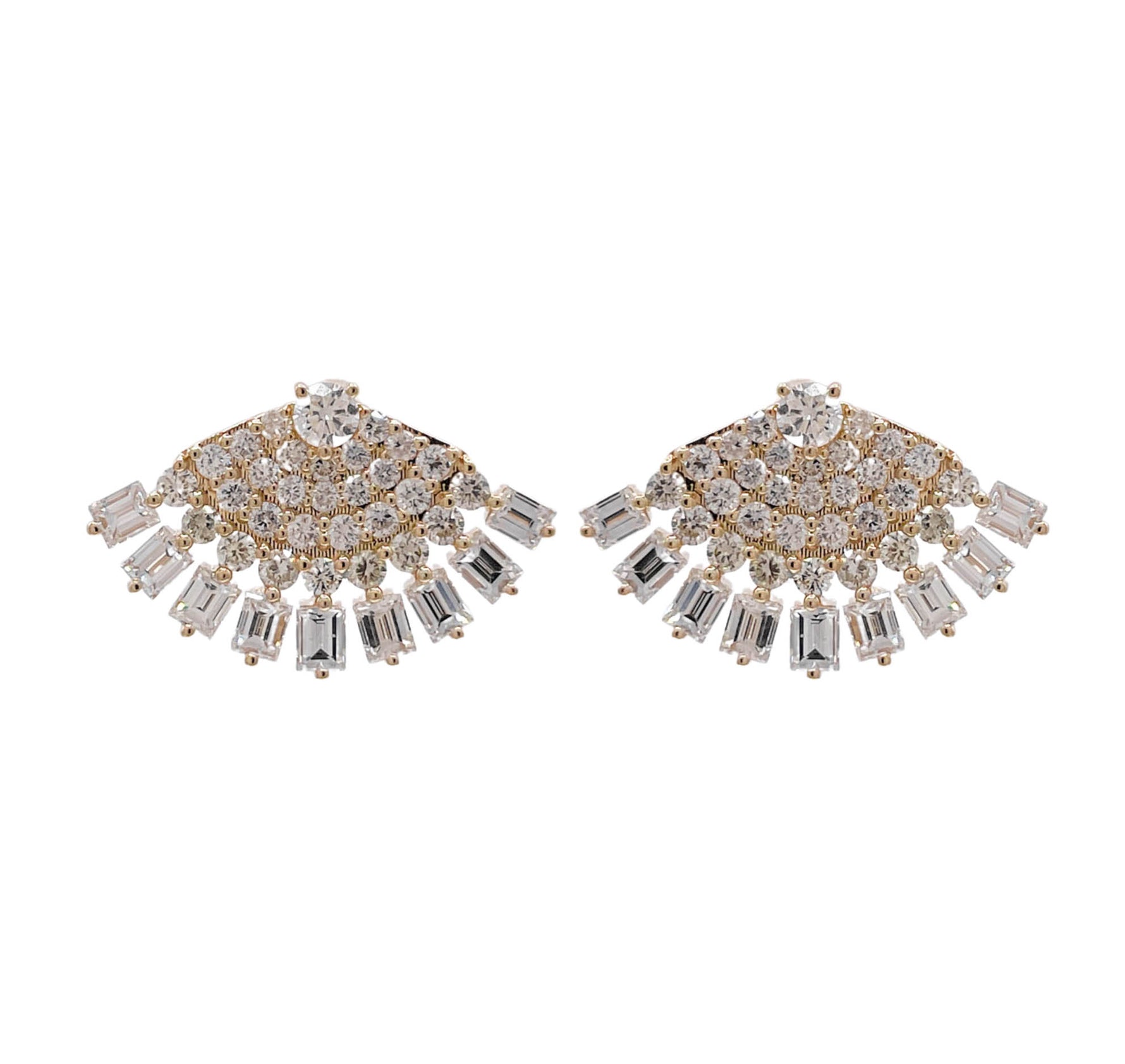 Jay Feder 14k Yellow Gold Diamond Fan Earrings 
