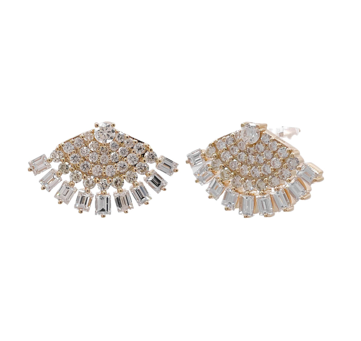 Jay Feder 14k Yellow Gold Diamond Fan Earrings 