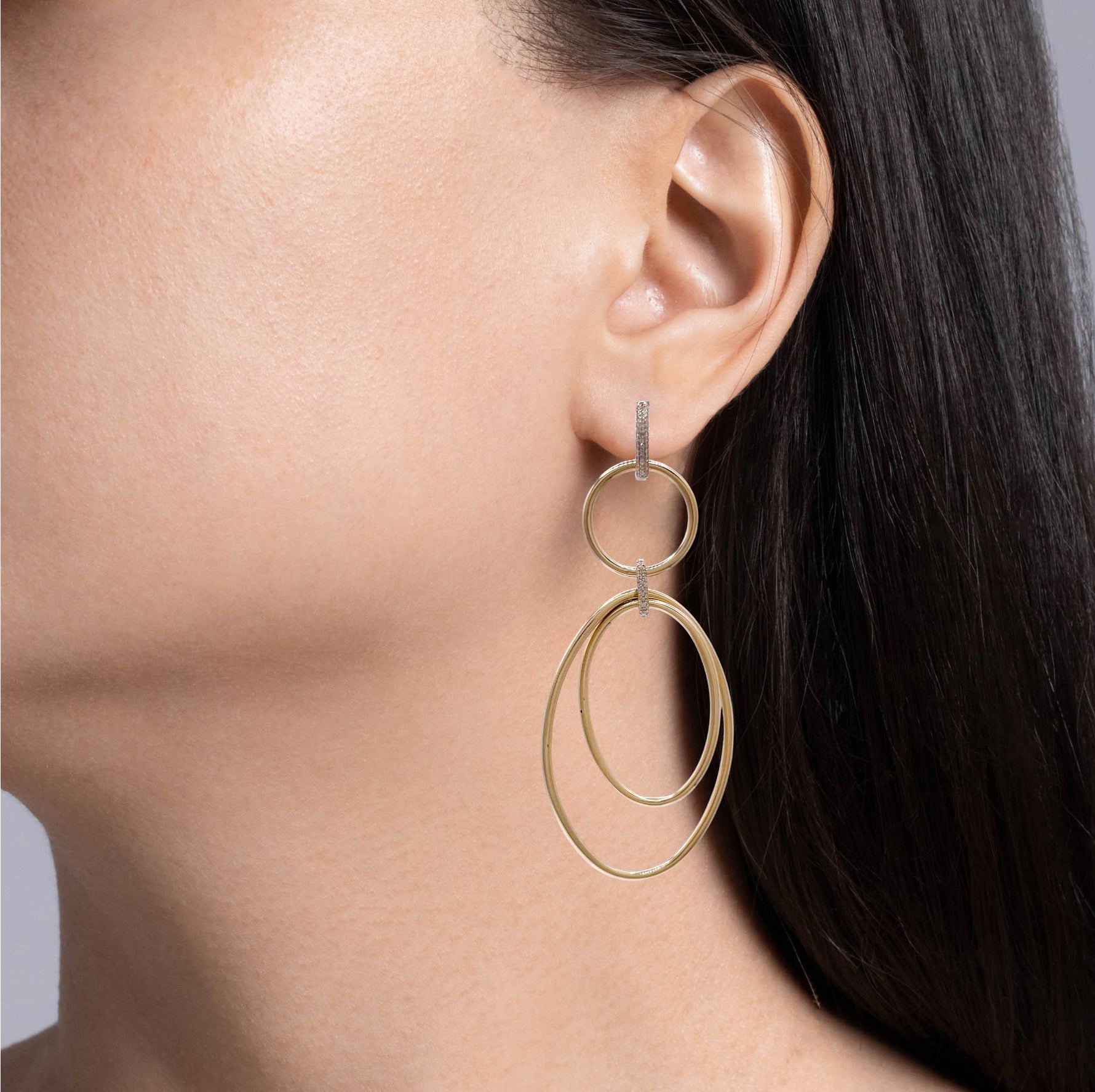 Jay Feder 14k Yellow Gold Diamond Large Ovals Drop Dangle Earrings