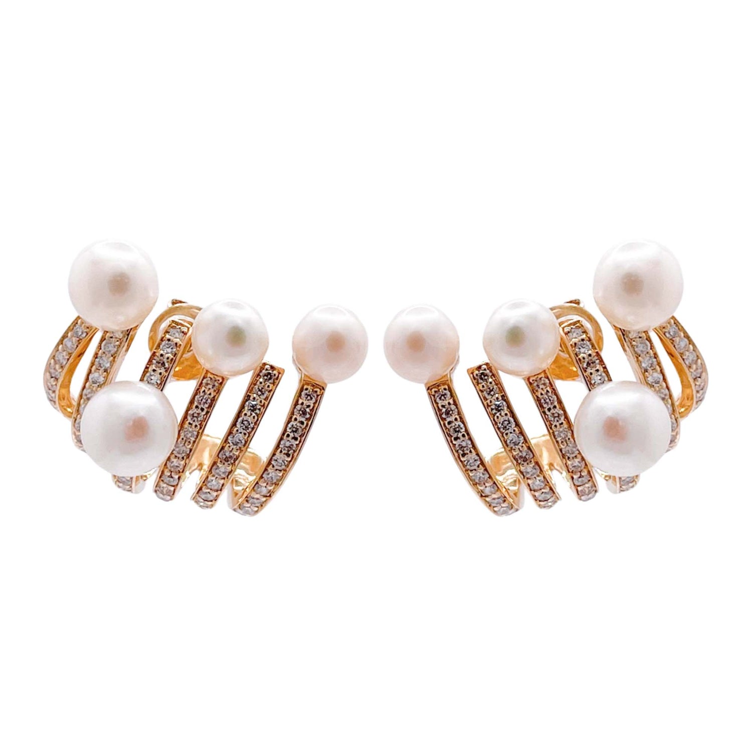 Jay Feder 14k Yellow Gold Diamond Pearl Caged Earrings