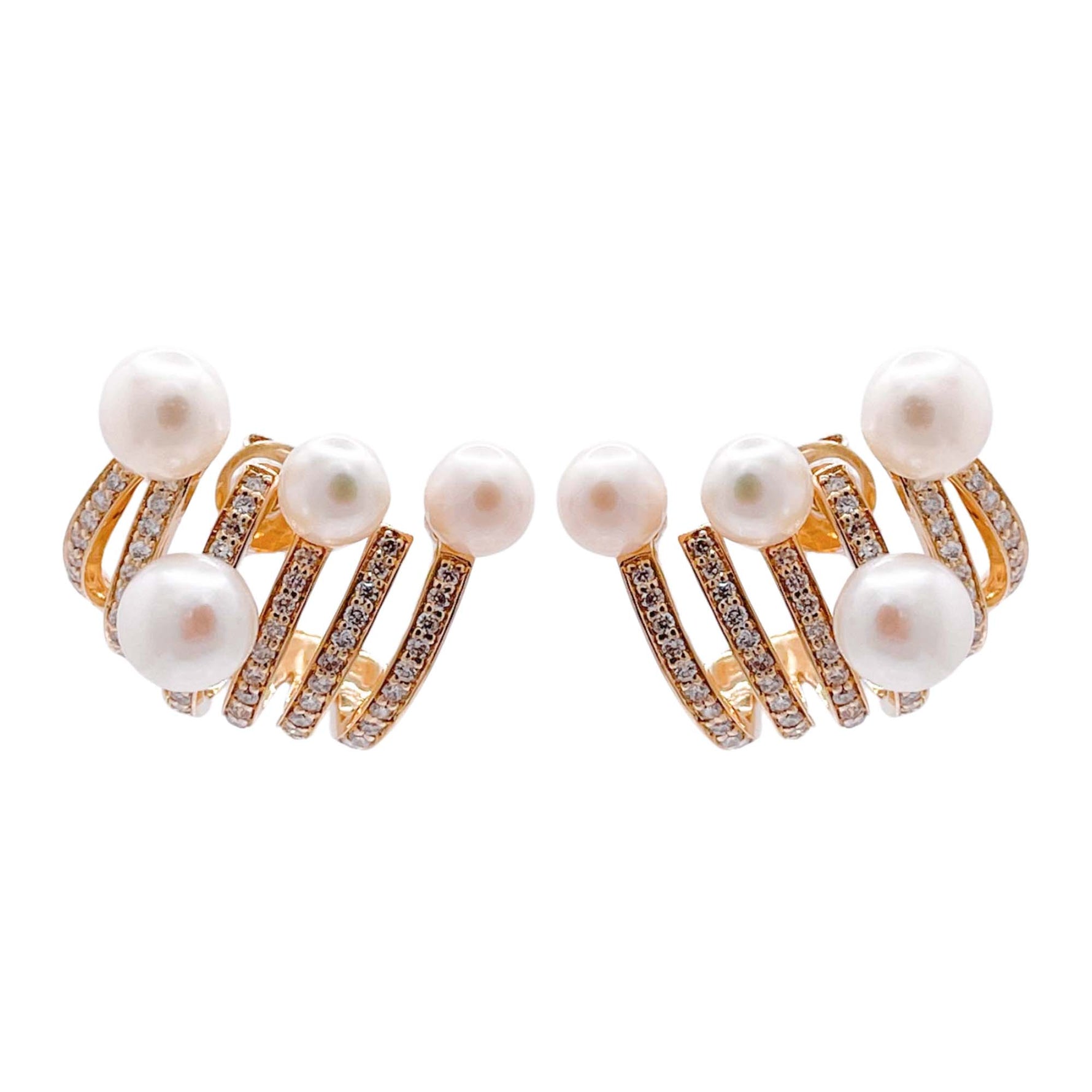 Jay Feder 14k Yellow Gold Diamond Pearl Caged Earrings