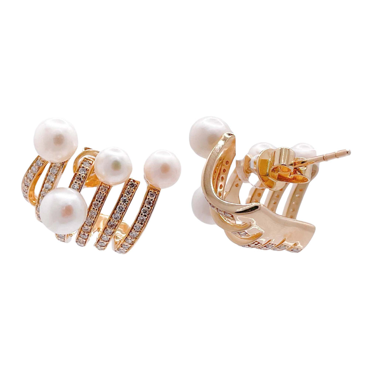 Jay Feder 14k Yellow Gold Diamond Pearl Caged Earrings