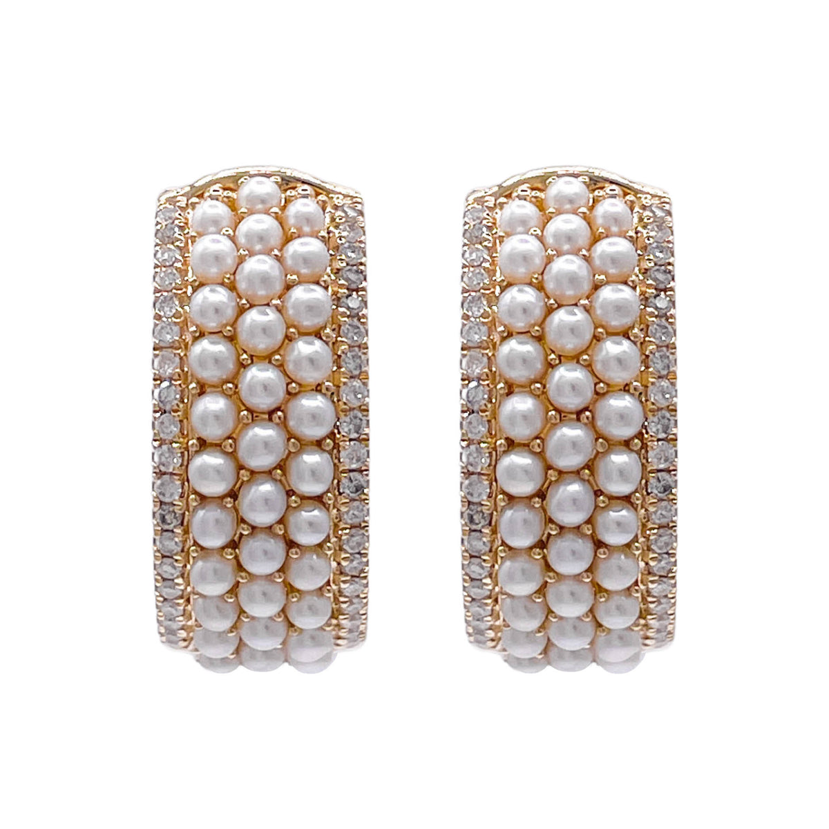 Jay Feder 14k Yellow Gold Pearl and Diamond Huggie Earrings
