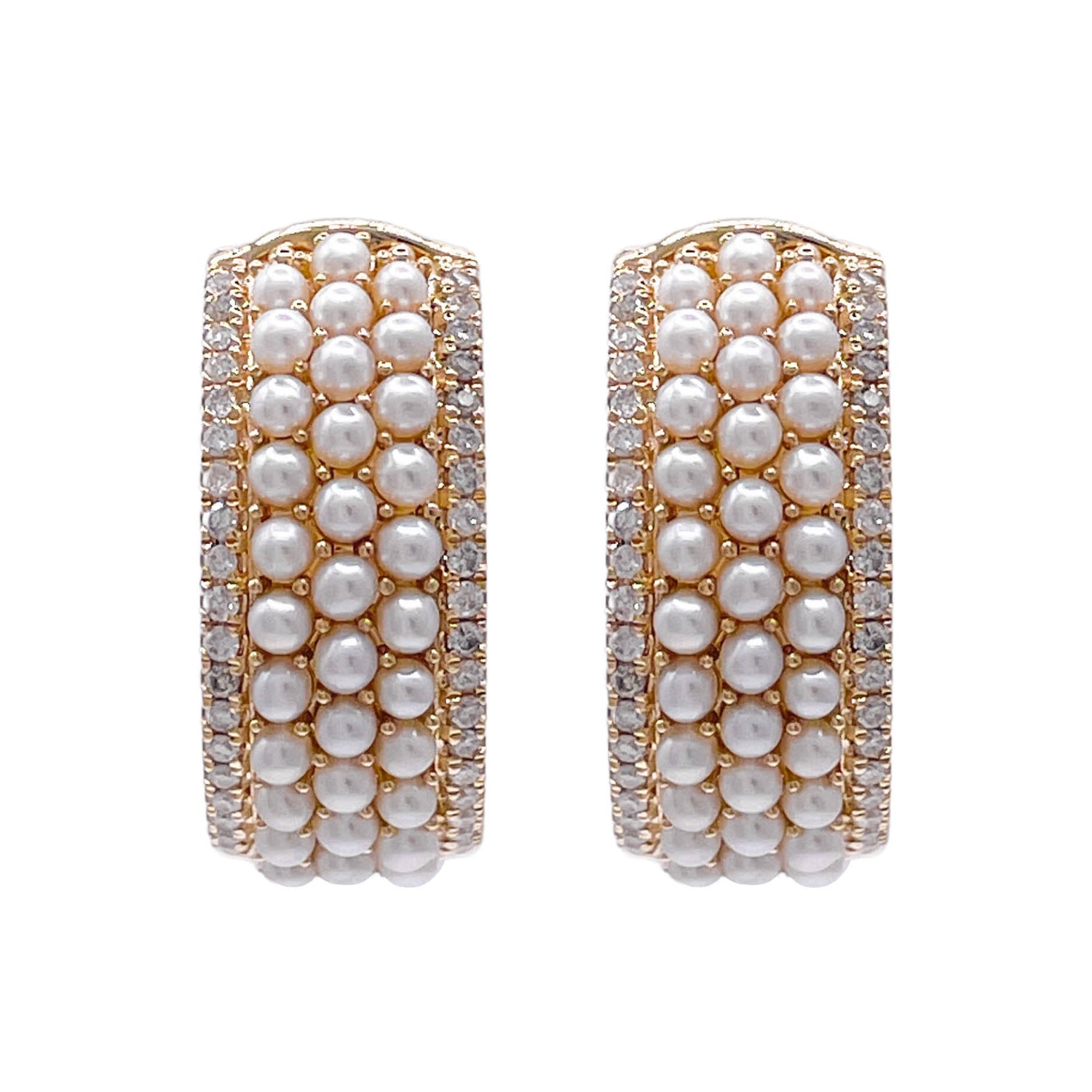 Jay Feder 14k Yellow Gold Pearl and Diamond Huggie Earrings