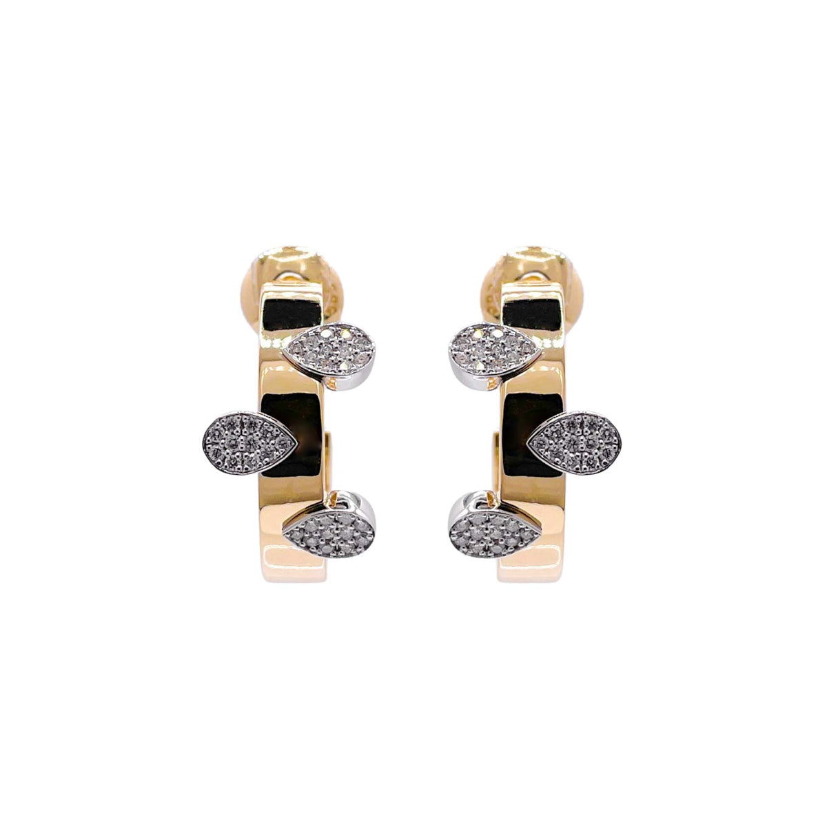 Jay Feder 14k Two Tone Gold Diamond Cluster Open Hoop Earrings