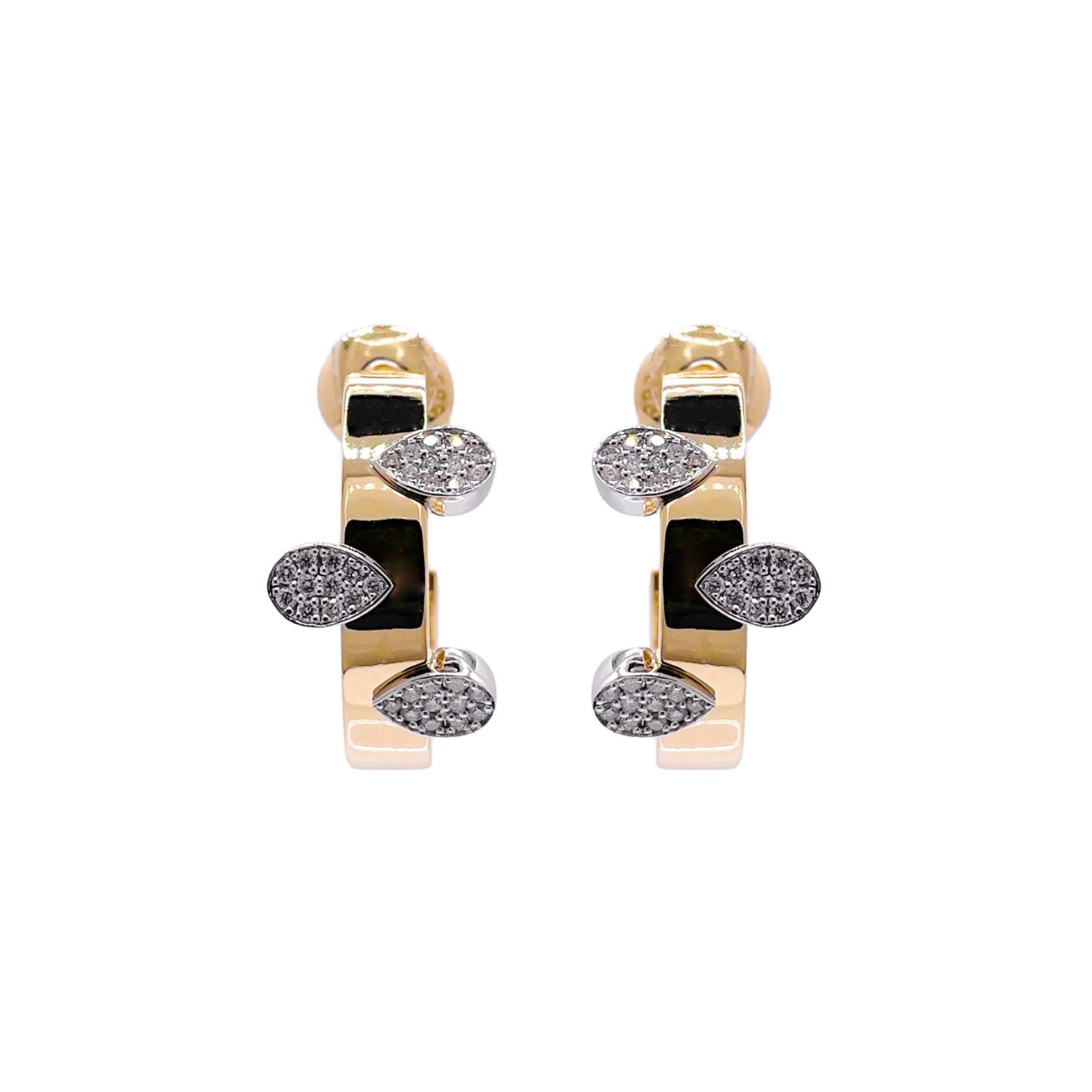 Jay Feder 14k Two Tone Gold Diamond Cluster Open Hoop Earrings