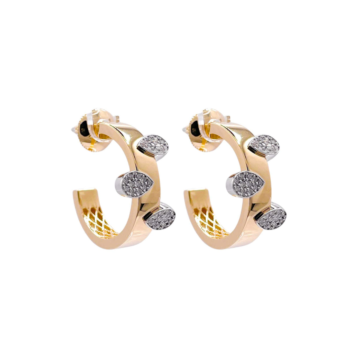 Jay Feder 14k Two Tone Gold Diamond Cluster Open Hoop Earrings