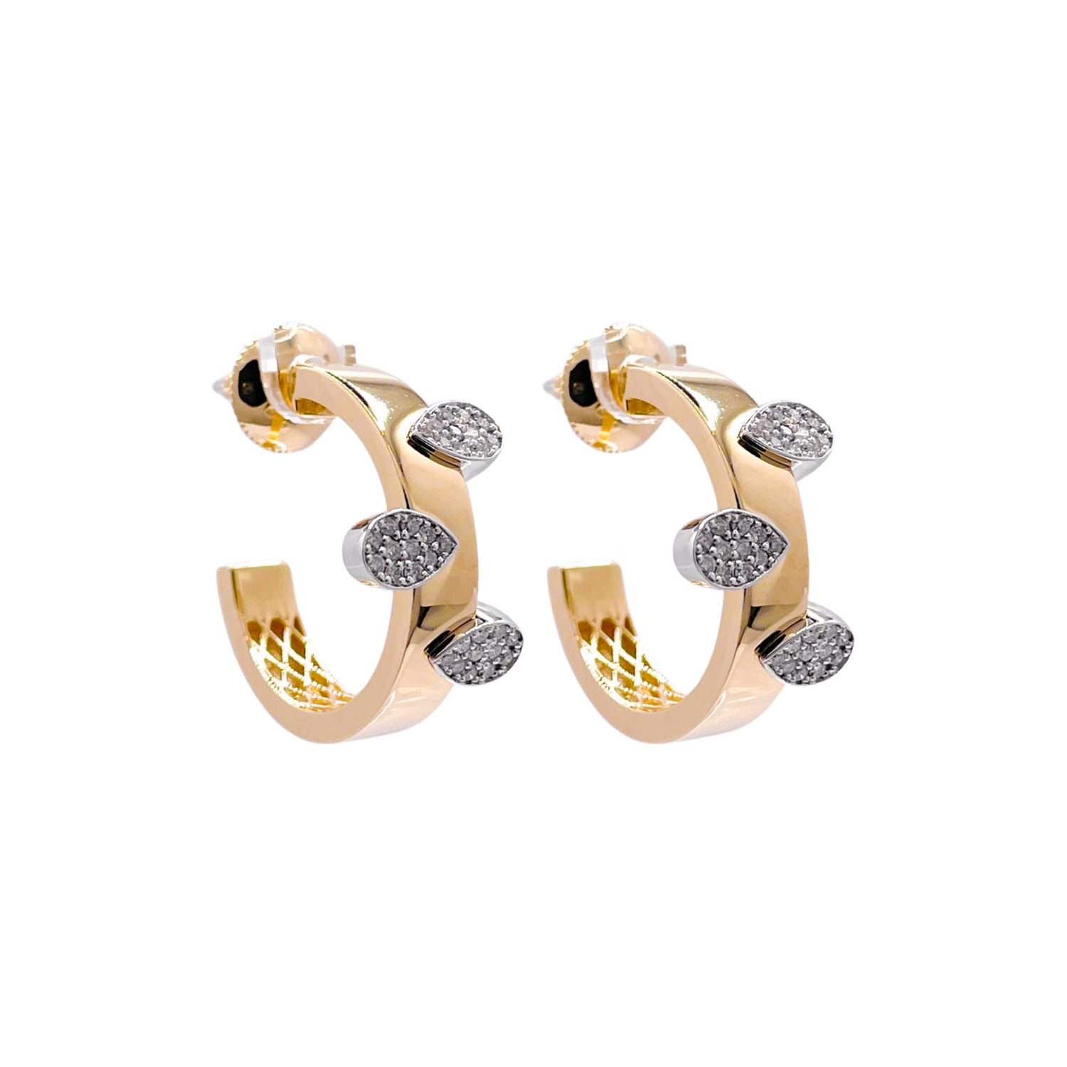 Jay Feder 14k Two Tone Gold Diamond Cluster Open Hoop Earrings