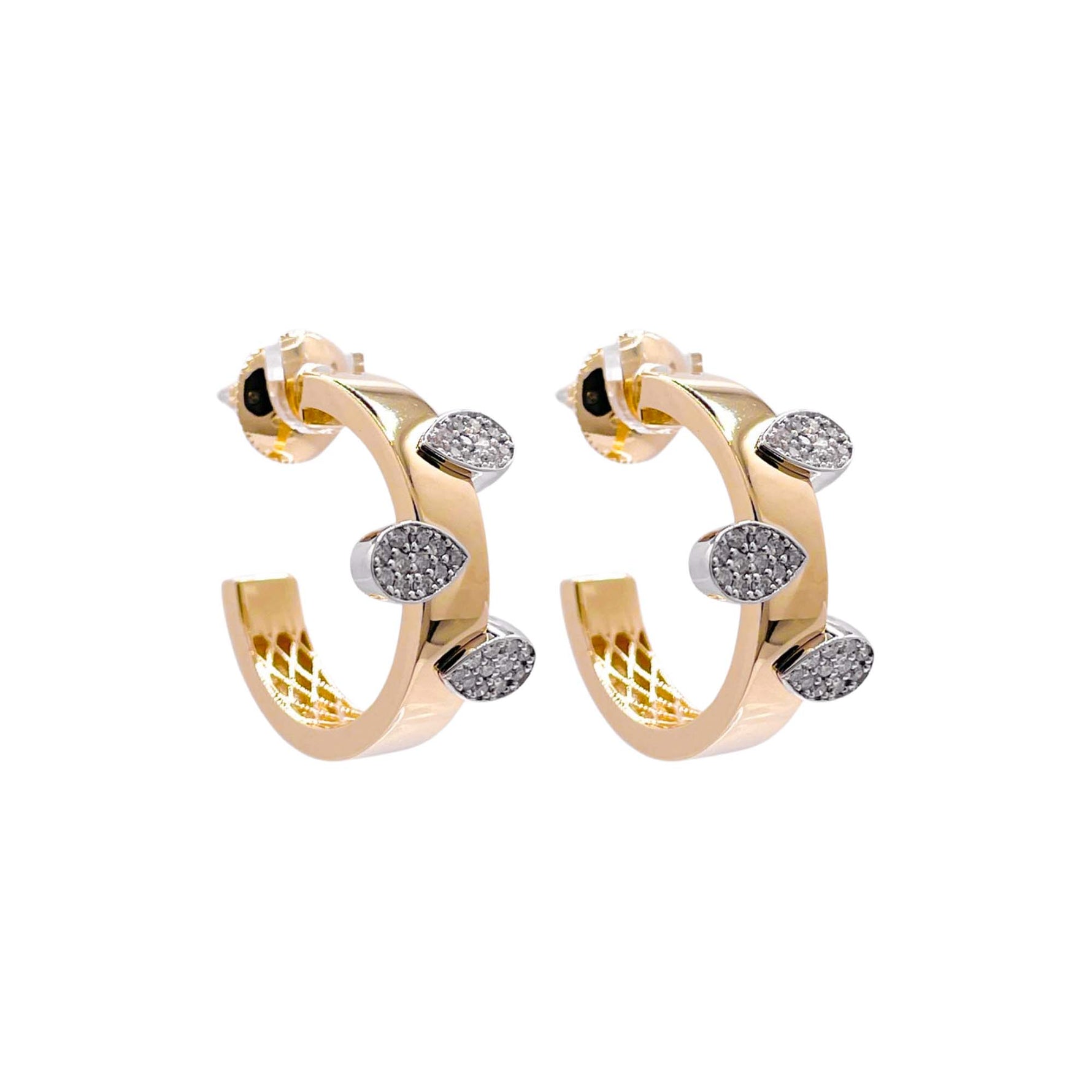 Jay Feder 14k Two Tone Gold Diamond Cluster Open Hoop Earrings