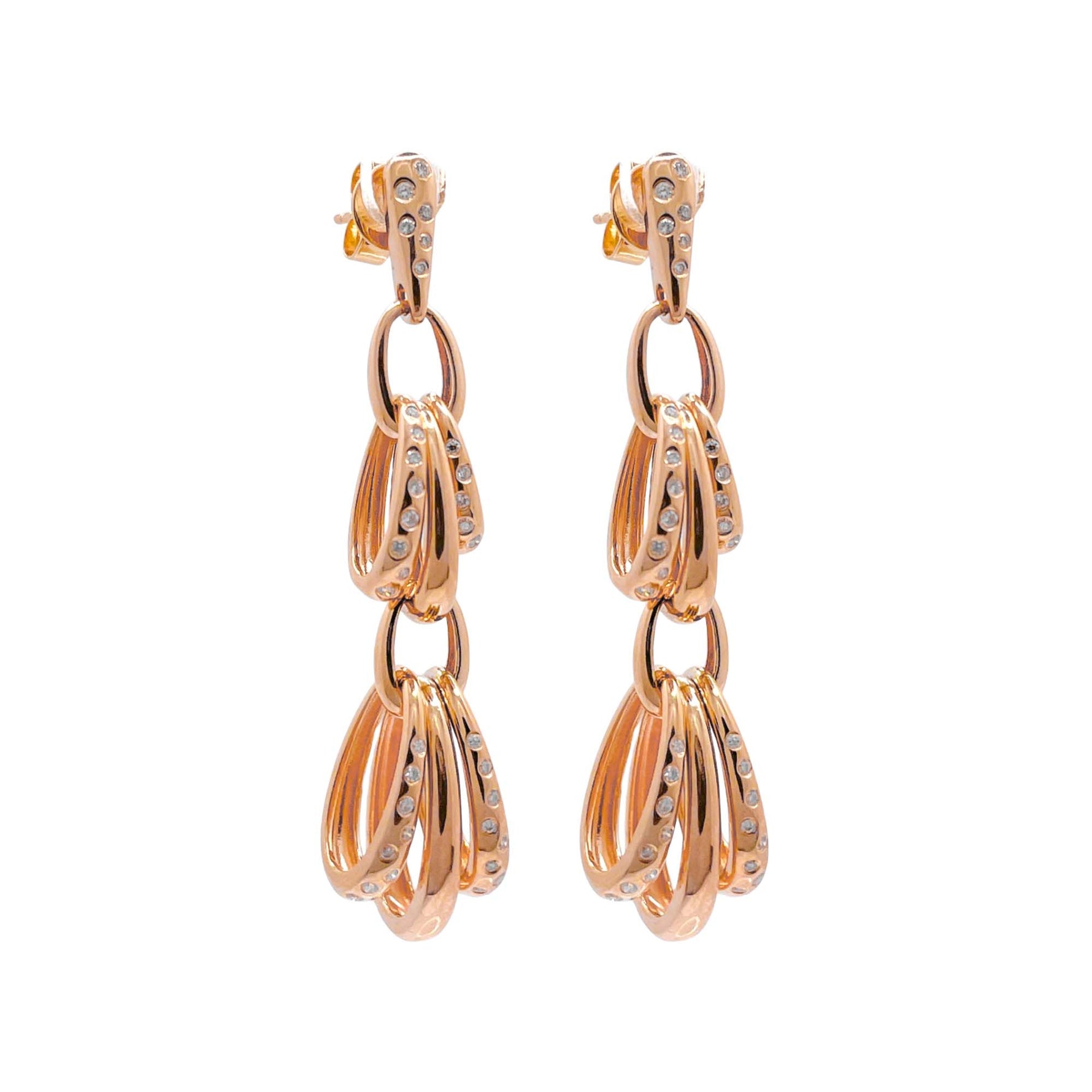 Jay Feder 14k Yellow Gold Diamond Hanging Hoops Dangle Earrings