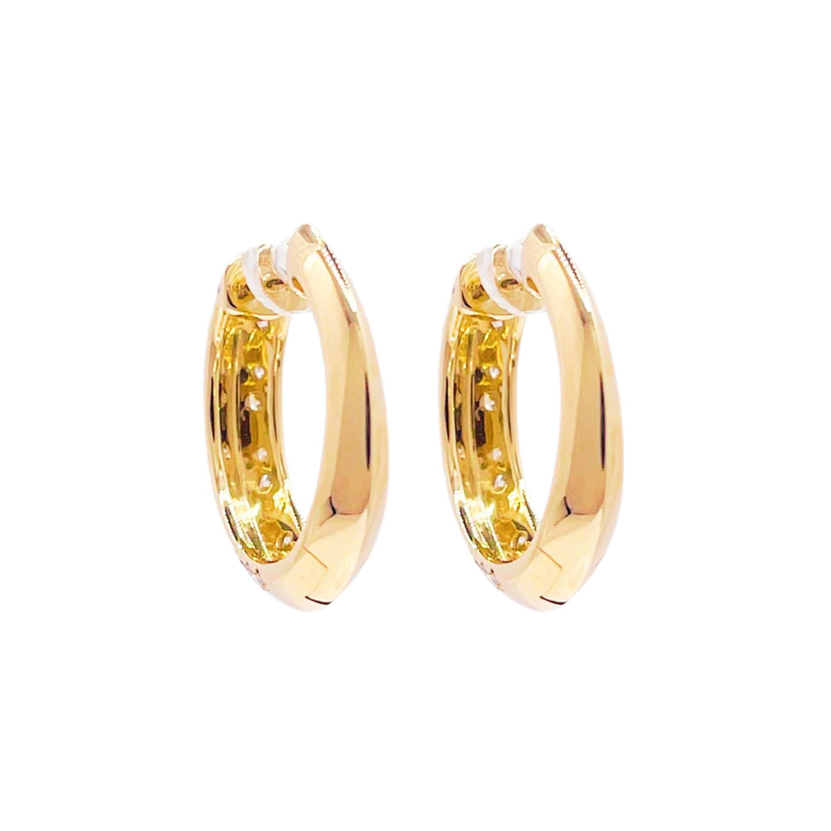 Jay Feder 14k Yellow Gold Diamond Beveled Hoop Earrings