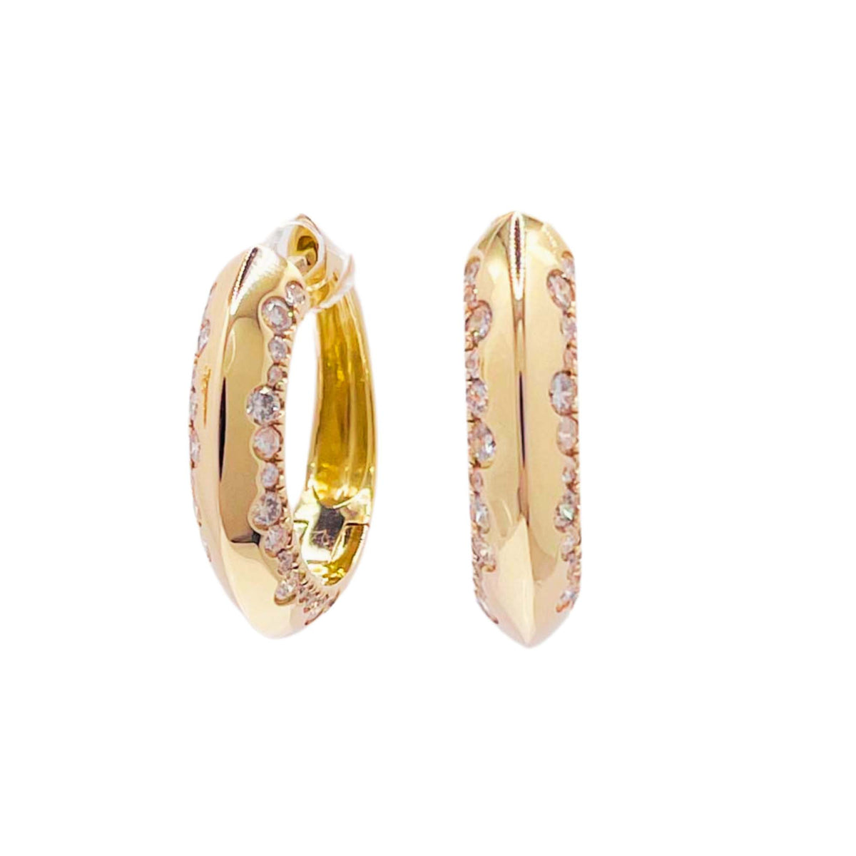 Jay Feder 14k Yellow Gold Diamond Beveled Hoop Earrings