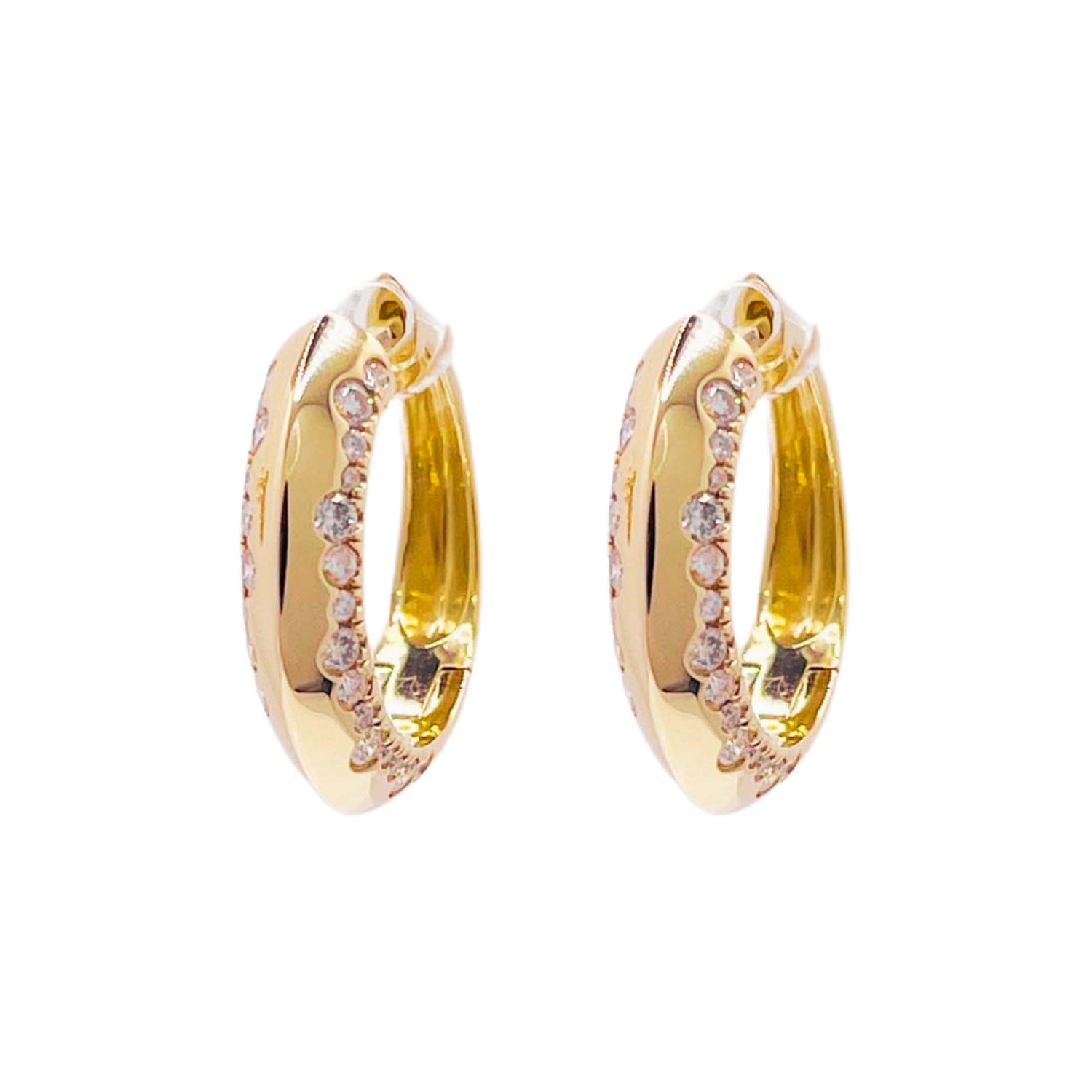 Jay Feder 14k Yellow Gold Diamond Beveled Hoop Earrings