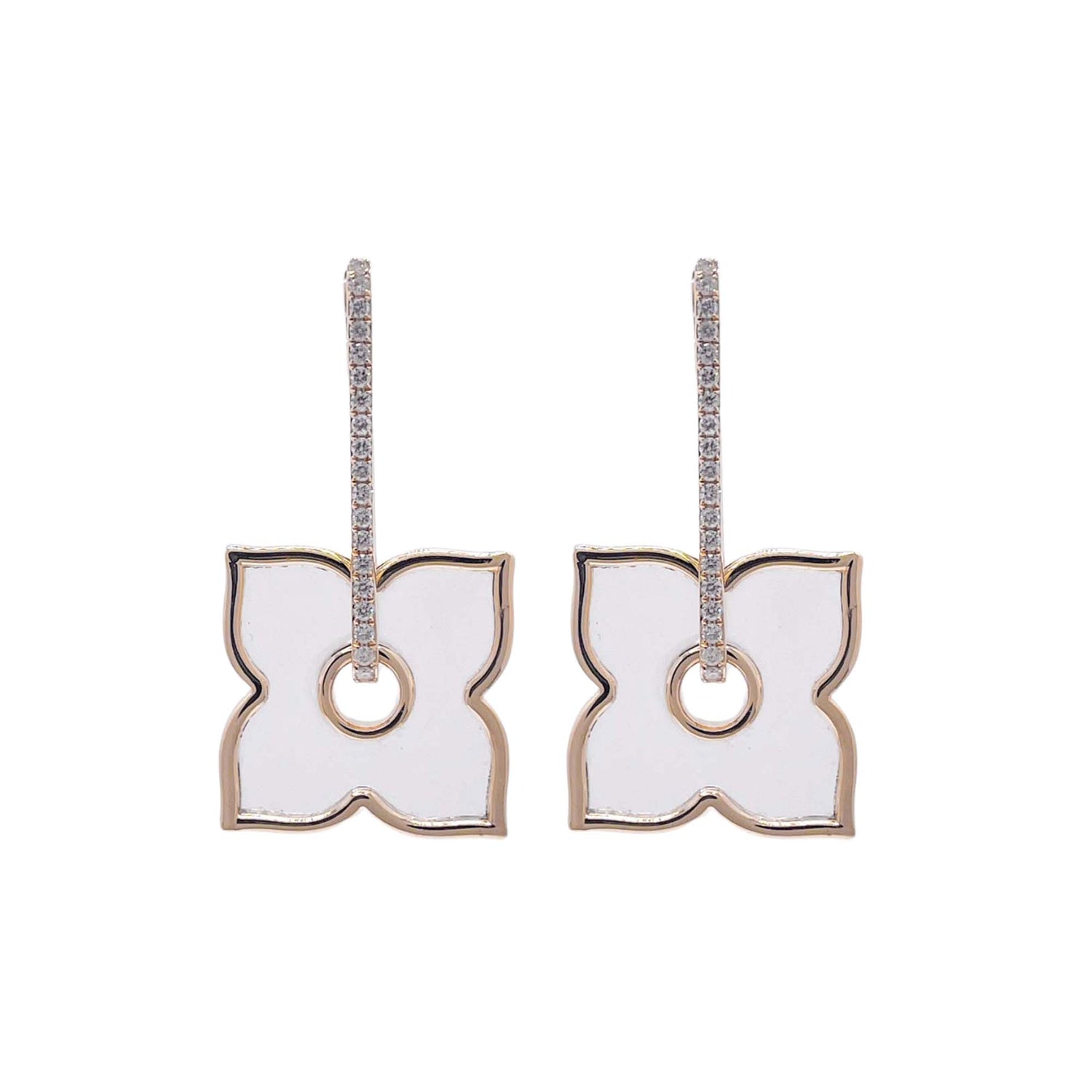 Jay Feder 14k Yellow Gold Diamond Clear Flower Hanging Drop Earrings