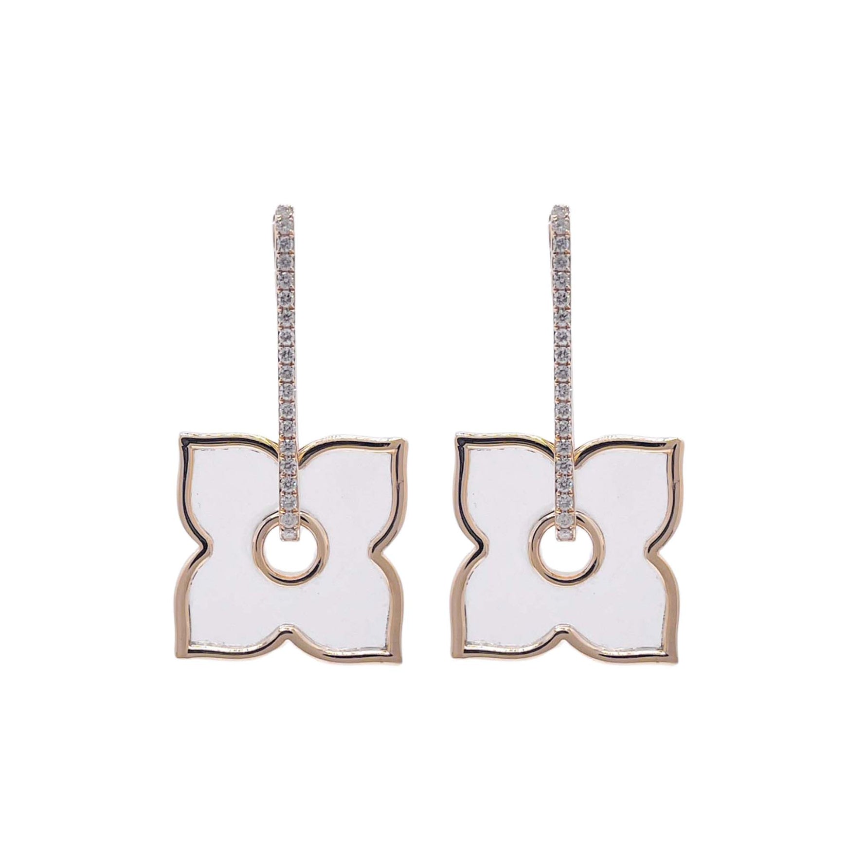 Jay Feder 14k Yellow Gold Diamond Clear Flower Hanging Drop Earrings