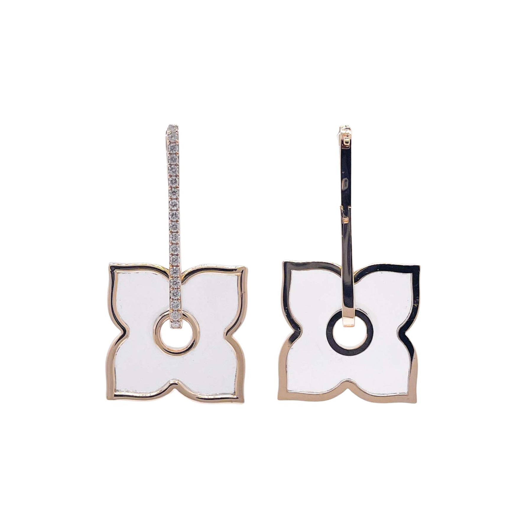 Jay Feder 14k Yellow Gold Diamond Clear Flower Hanging Drop Earrings