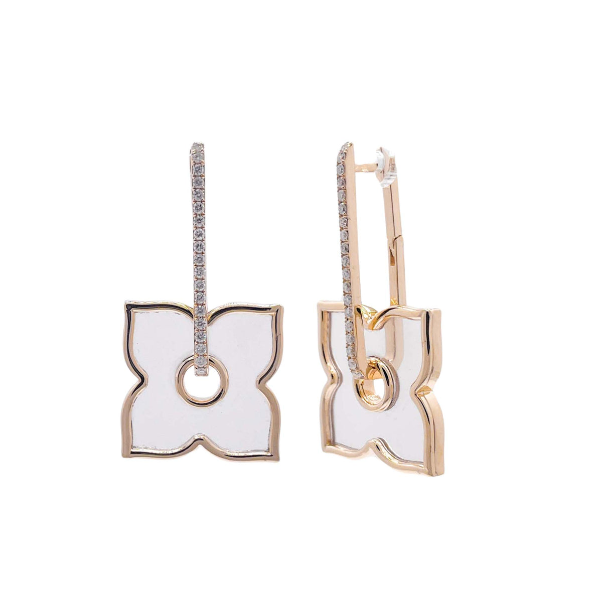 Jay Feder 14k Yellow Gold Diamond Clear Flower Hanging Drop Earrings