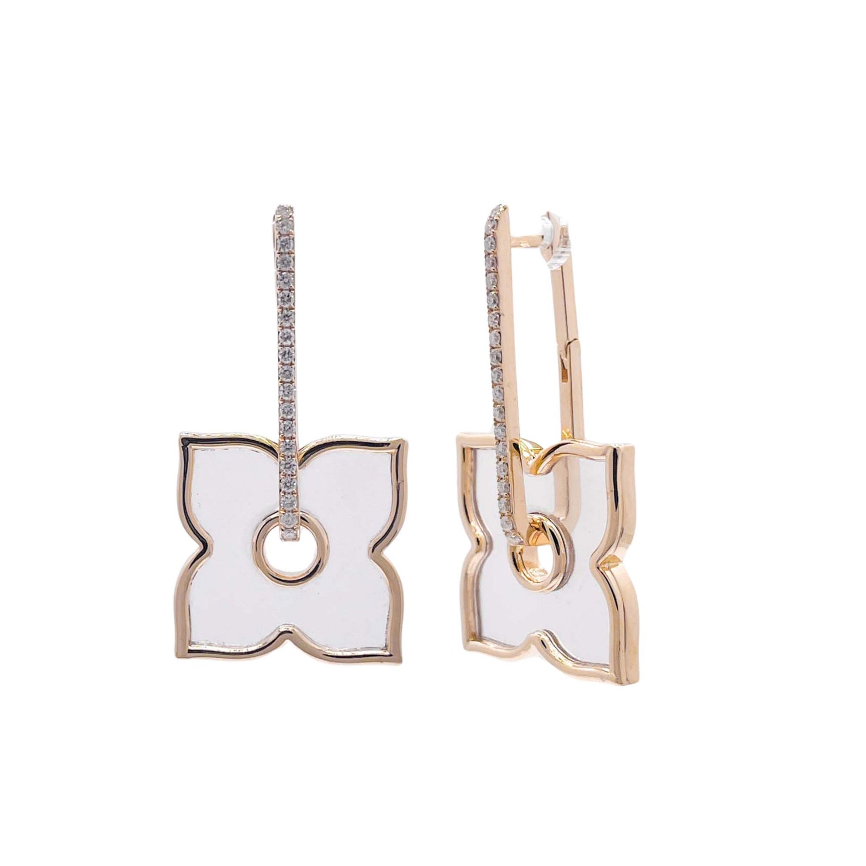 Jay Feder 14k Yellow Gold Diamond Clear Flower Hanging Drop Earrings