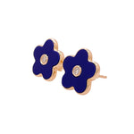 Jay Feder 14k Yellow Gold Diamond Lapis Lazuli Flower Stud Earrings