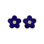 Jay Feder 14k Yellow Gold Diamond Lapis Lazuli Flower Stud Earrings