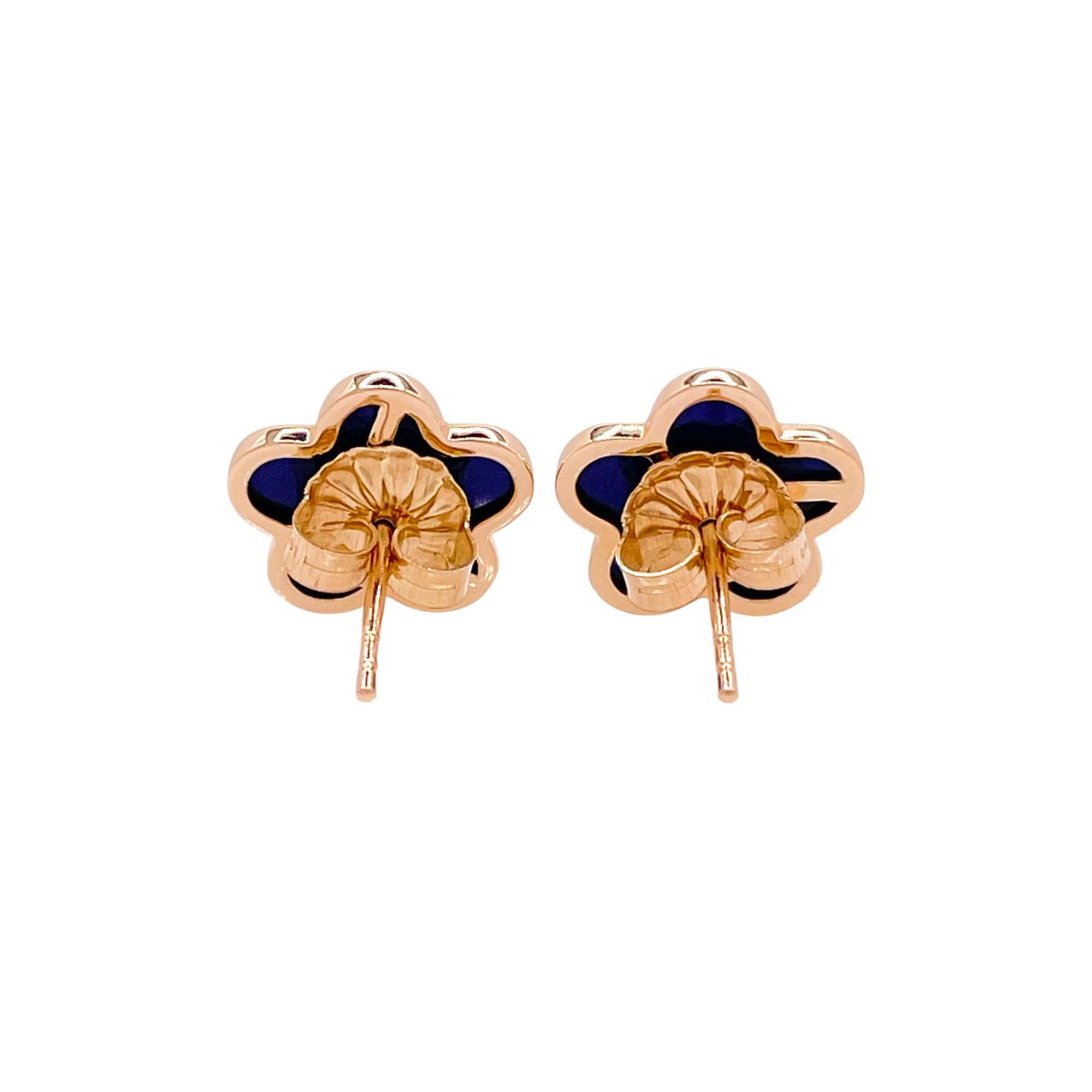 Jay Feder 14k Yellow Gold Diamond Lapis Lazuli Flower Stud Earrings